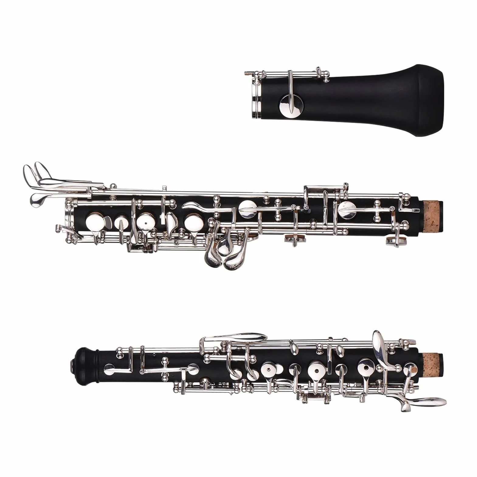 oboe,Llave de Oboe C profesional Estilo semiautomático Llaves plateadas Instrumento de viento de madera con guantes de caña de oboe Estuche de cuero Bolsa de transporte Paño de limpieza M