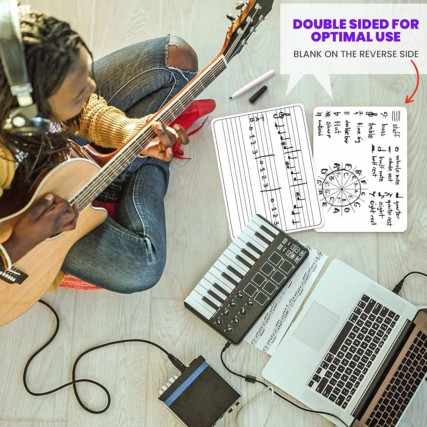 Paquete de 10 pizarras blancas de borrado en seco de 9 x 12 pulgadas para escribir notas musicales y más (mini pizarras blancas de doble cara) borradores incluidos