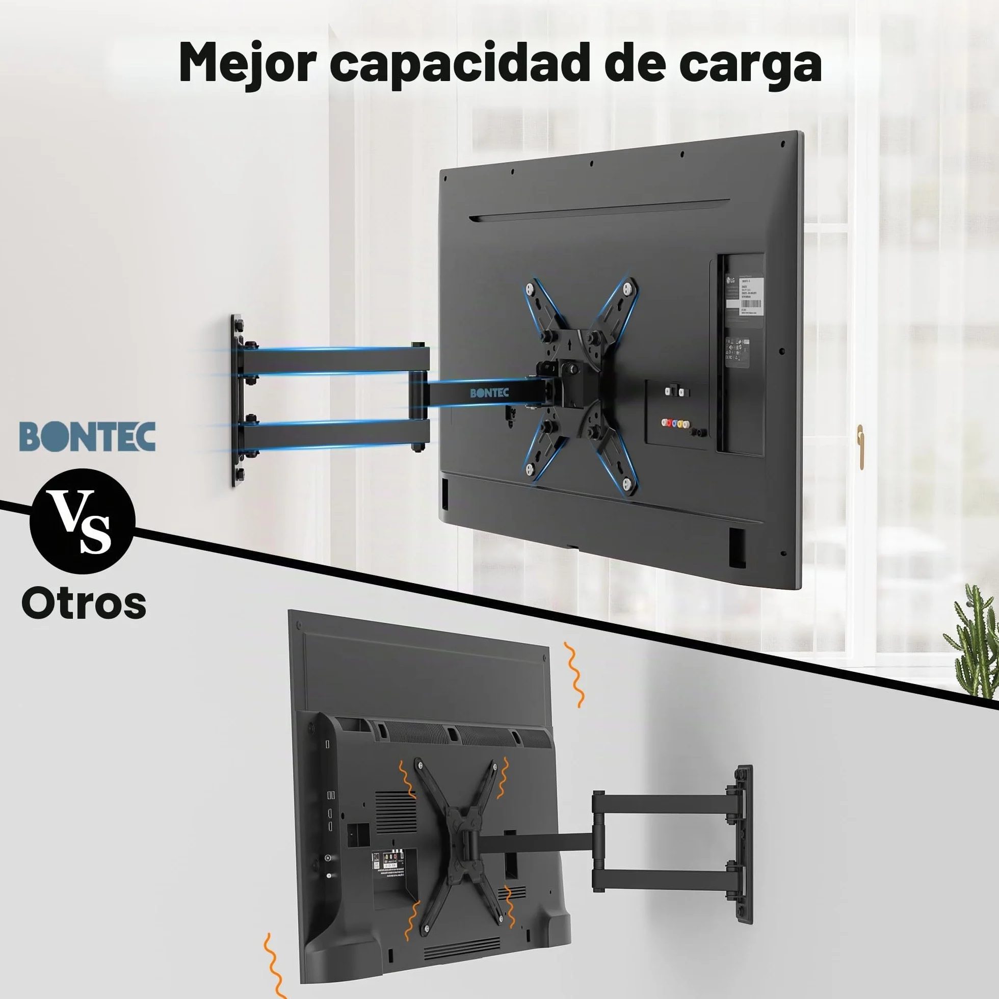 BONTEC Soporte TV Pared Inclinable Giratorio 13-42 Pulgadas Planos Curvos LCD LED OLED, Brazo Extensible hasta 25 kg VESA 200x200 mm