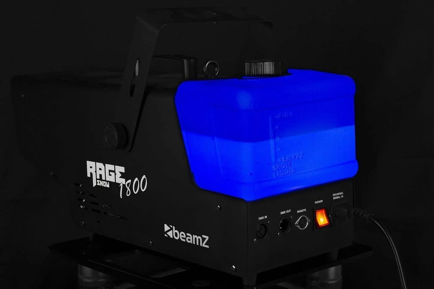 BeamZ RAGE1800SNOW Máquina de Nieve 1800W - Incluye 5L de Líquido, Mando Inalámbrico y con Cable, Tanque Grande, Efecto Invernal Profesional para Eventos, Escenarios y Decoración Navideña
