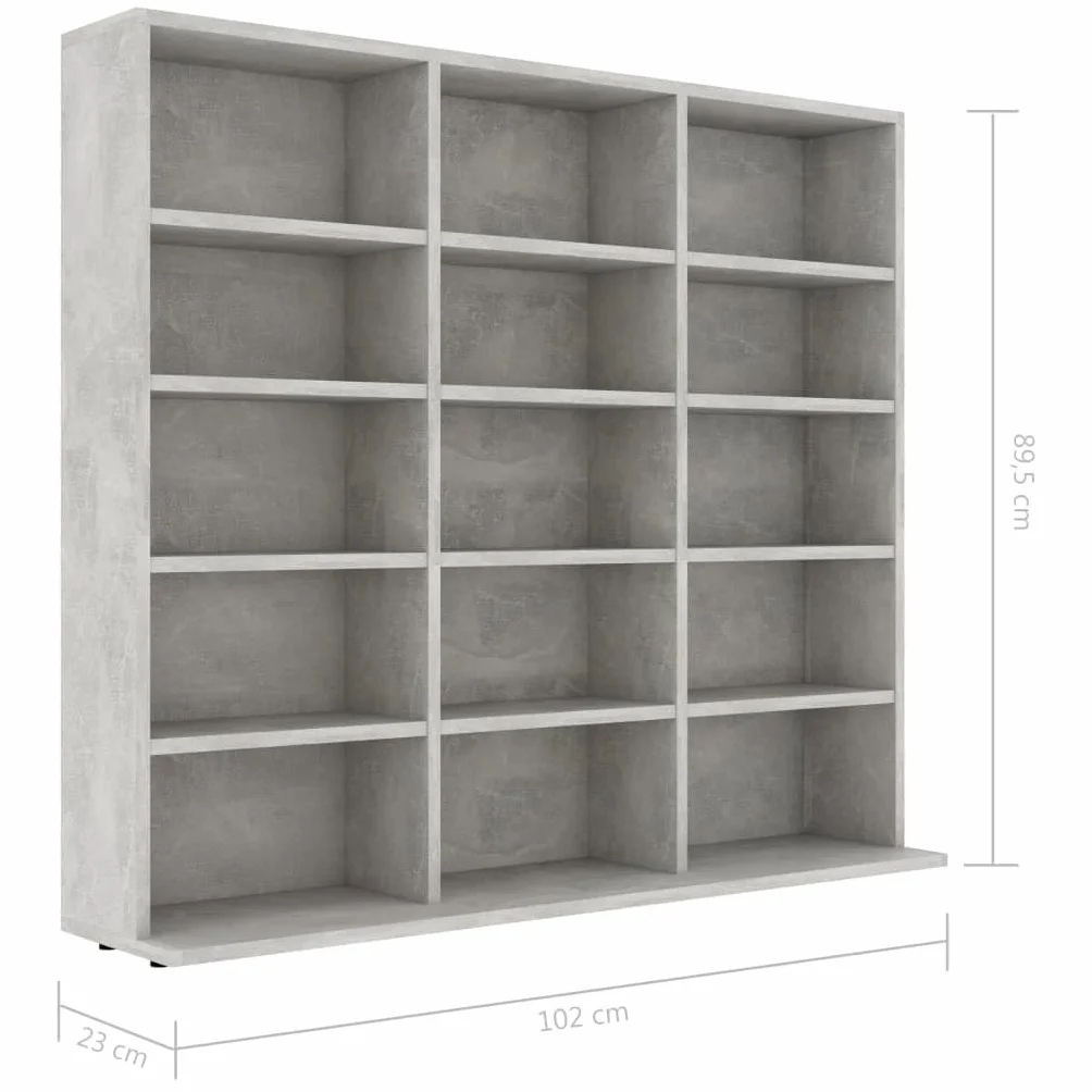 Genérico Estantería para CD contrachapada Gris hormigón 102x23x89,5 cm,Almacenamiento para CD y DVD-801791
