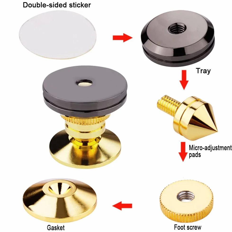 Puntas de Aleación de Zinc para Altavoces, Soportes Antivibración, Almohadilla de Base de Choque 4PCS