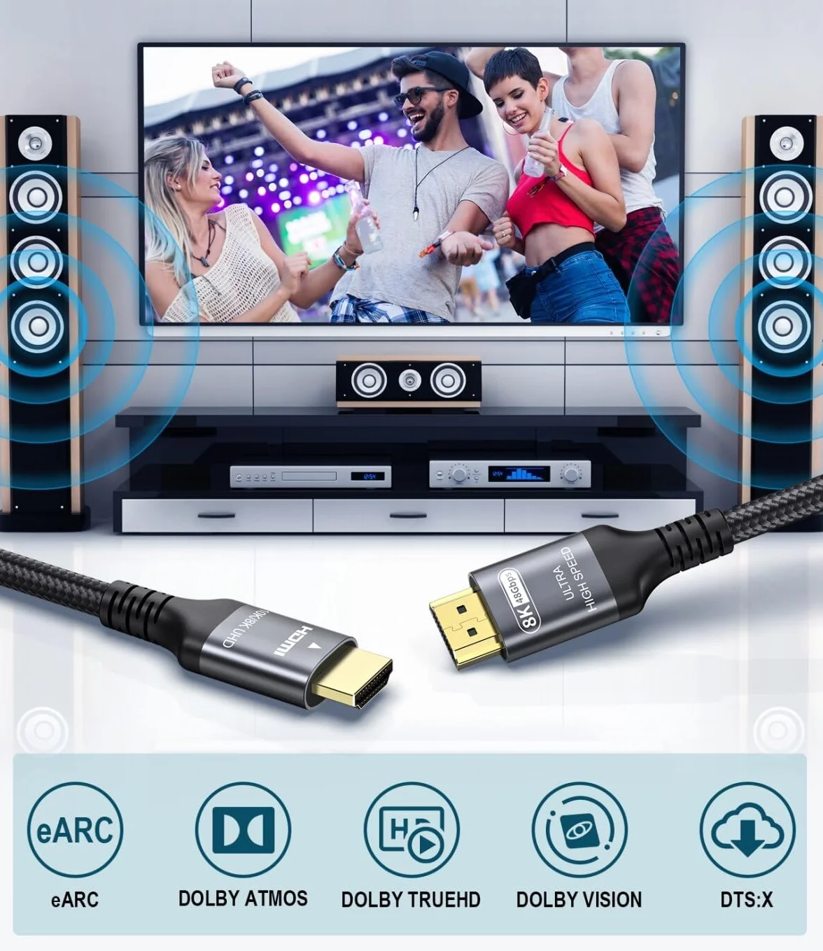 Cable HDMI 2.1 10K 8K 3M 48Gbps Ultra Alta Velocidad con Ethernet 4K 240Hz 165Hz 144Hz 120Hz eARC HDCP2.3 HDR10+