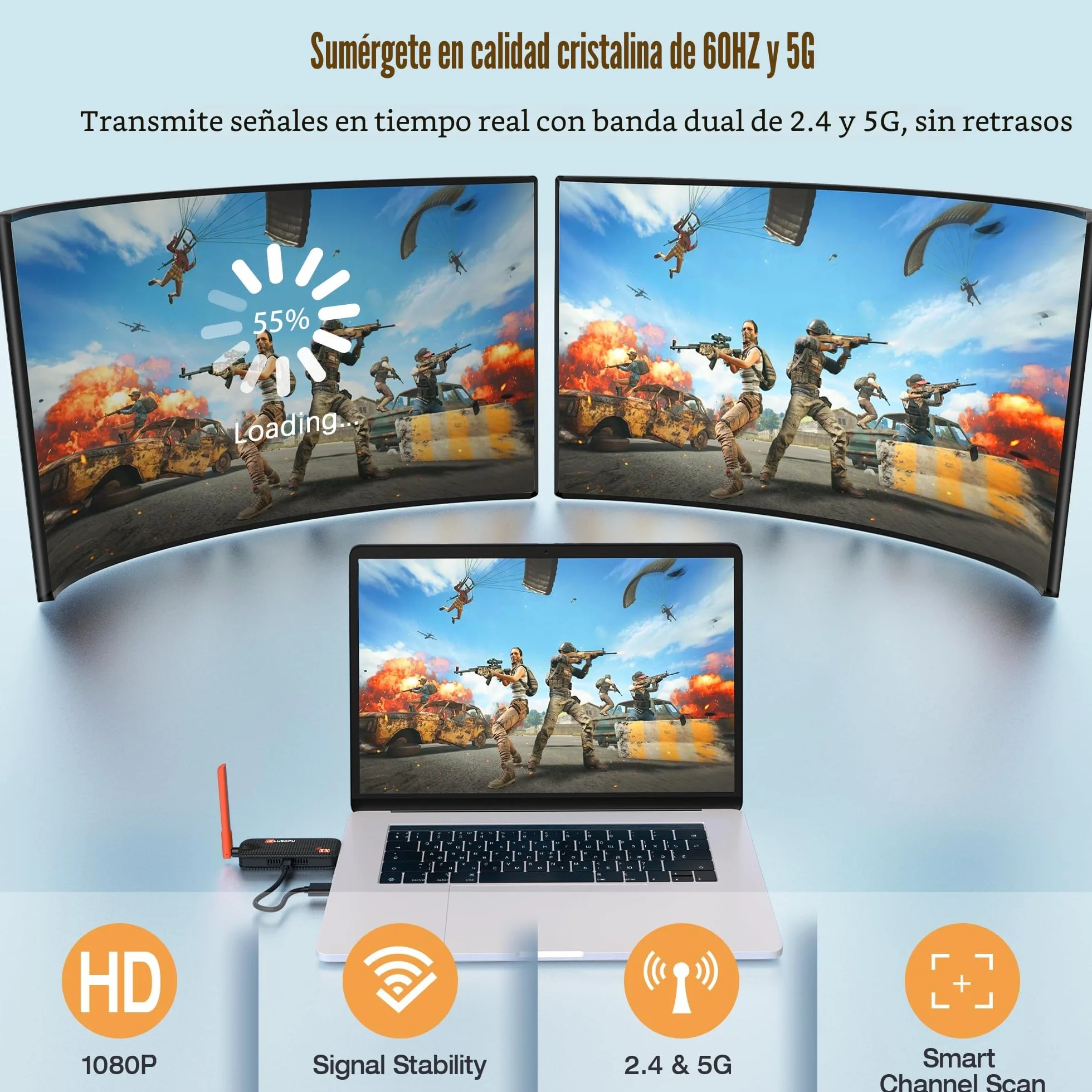 Transmisor Inalámbrico HDMI 5G/1080P 165FT 50M 1 Transmisor 3 Receptores Extensor