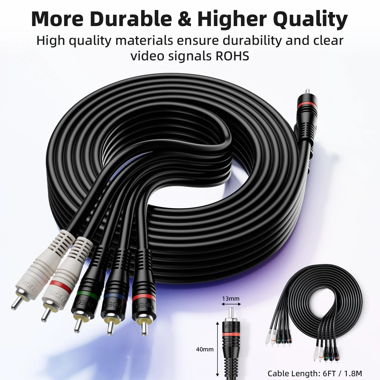 5 cables RCA de 6 pies, cable de componente RCA divisor de audio y video, YPbPr RGB AV cable 1080i macho/macho para DVD, STB, TV Box, HDTV, 1,8 m