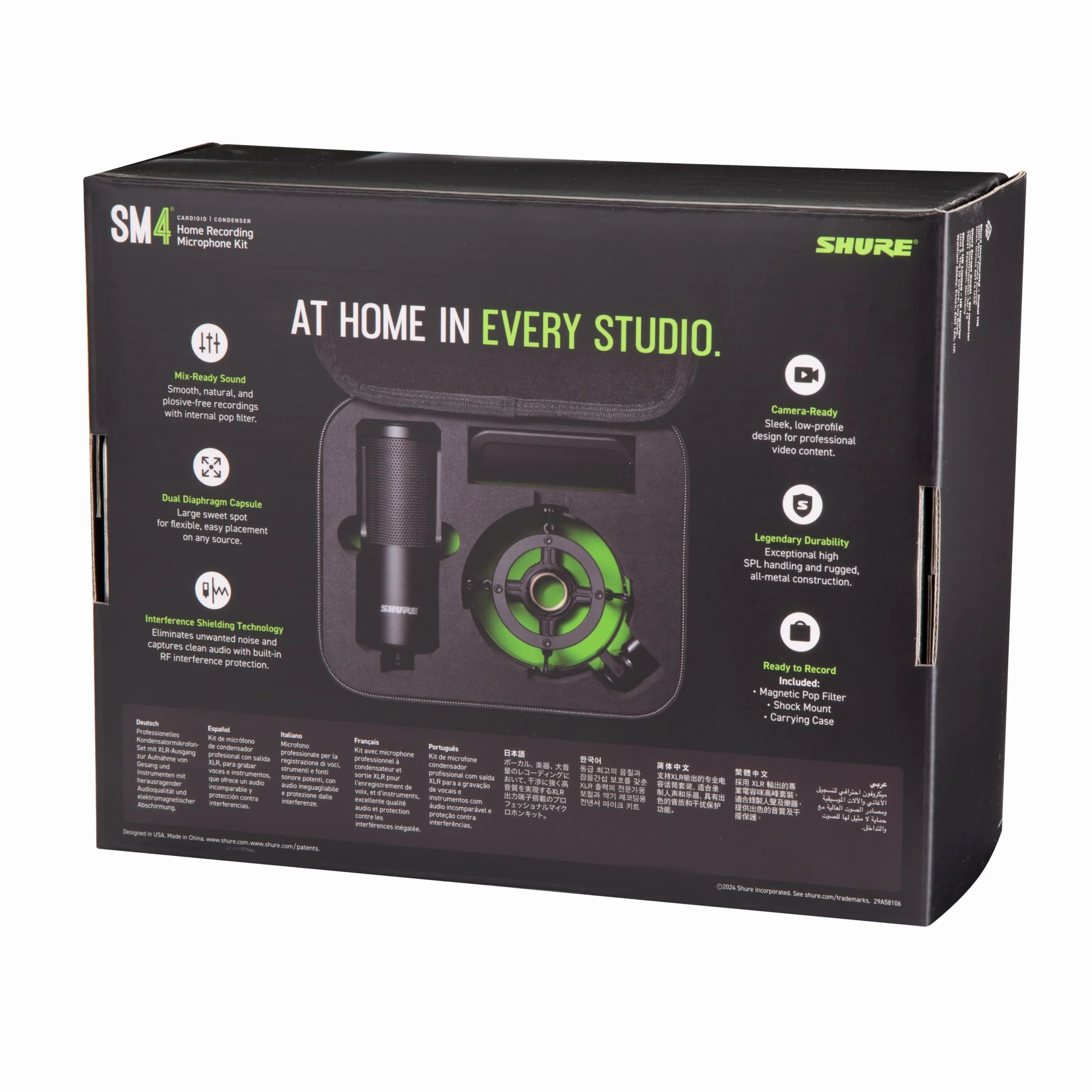 Shure SM4 Kit de Micrófono de Estudio, Micrófono de Condensador para Estudio en Casa con Conexión XLR Optimizado para Voces Suaves e Instrumentos Ruidosos con Audio Listo para Mezclar (SM4-K-KIT)