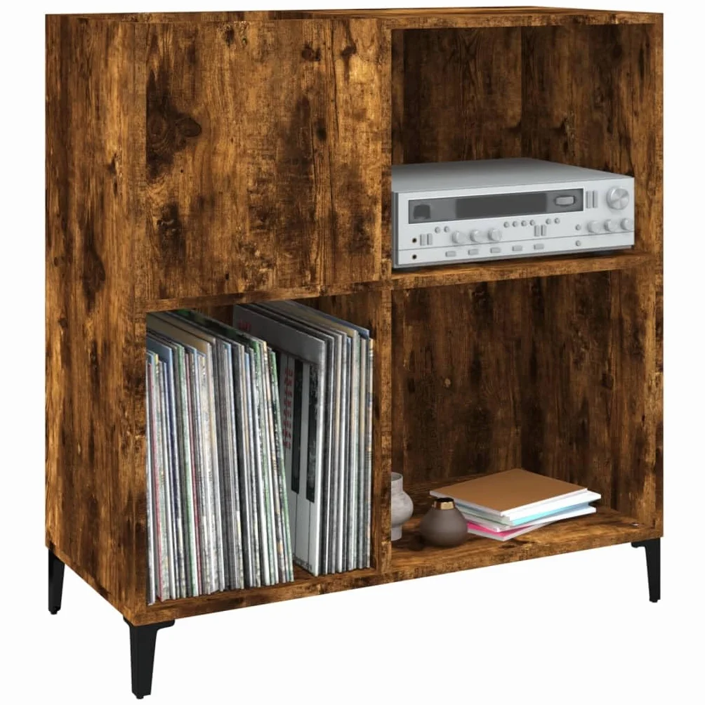 ZEYUAN Mueble Discos Madera contrachapada Roble Ahumado 84,5x38x89 cm, Estanteria CD, Mueble Tocadiscos, Mueble para Discos, Mueble para Vinilos, Mueble para Tocadiscos - 832002