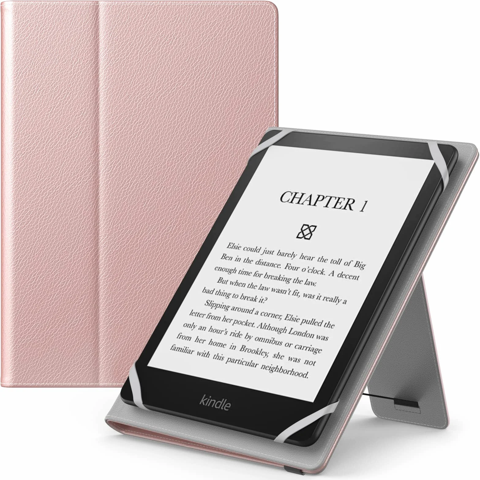 Funda Universal MoKo para Kindle eReaders Fire 6, 6.8, 7 Pulgadas, Piel Sintética, Correa de Mano, Soporte, Rosa