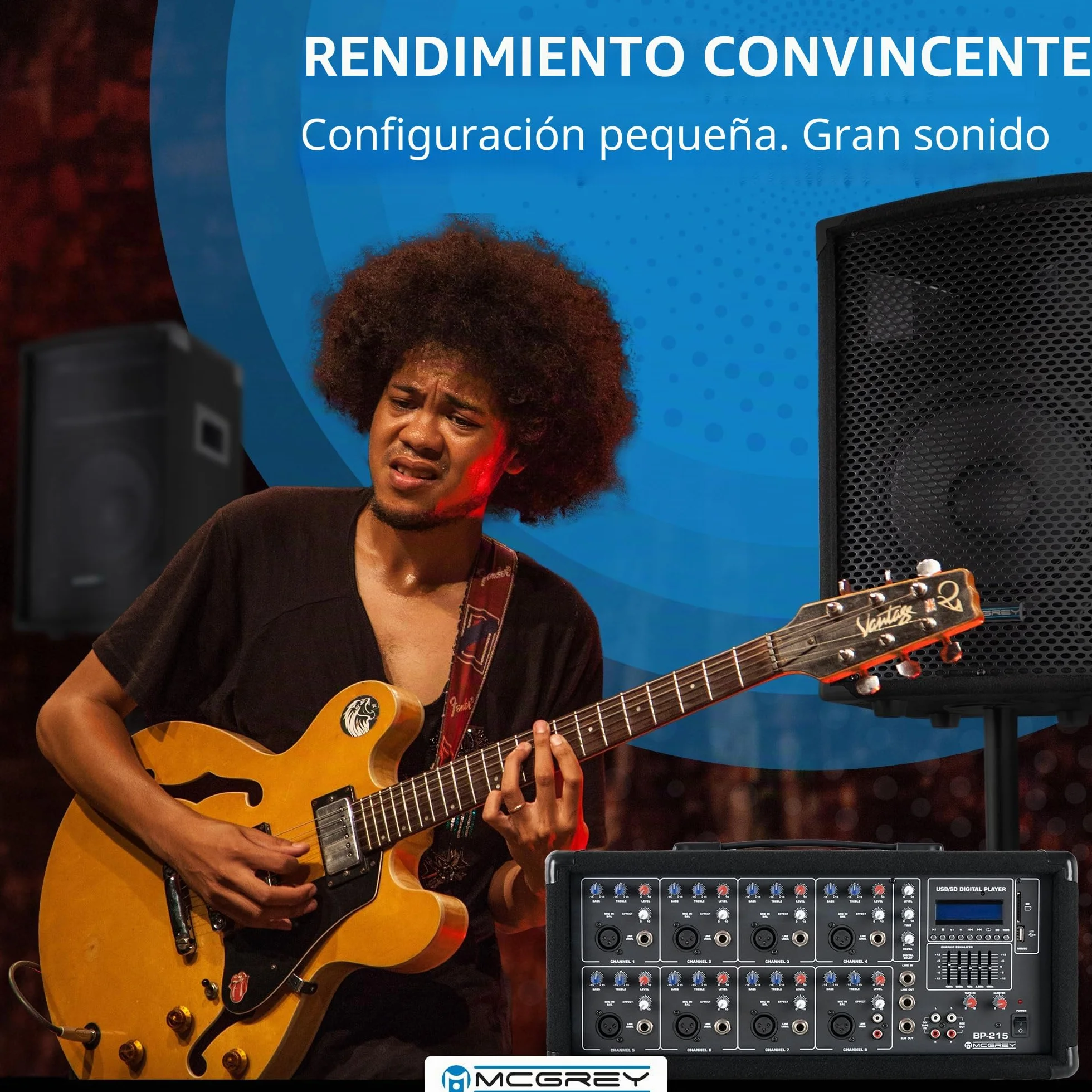 McGrey BP-215 Bandpack PA: Mezclador 8 Canales, Reverb Digital, Bluetooth, USB/SD, Altavoces 2 vías con woofer 15", Incluye micrófono, Soportes, Cables, 150W.