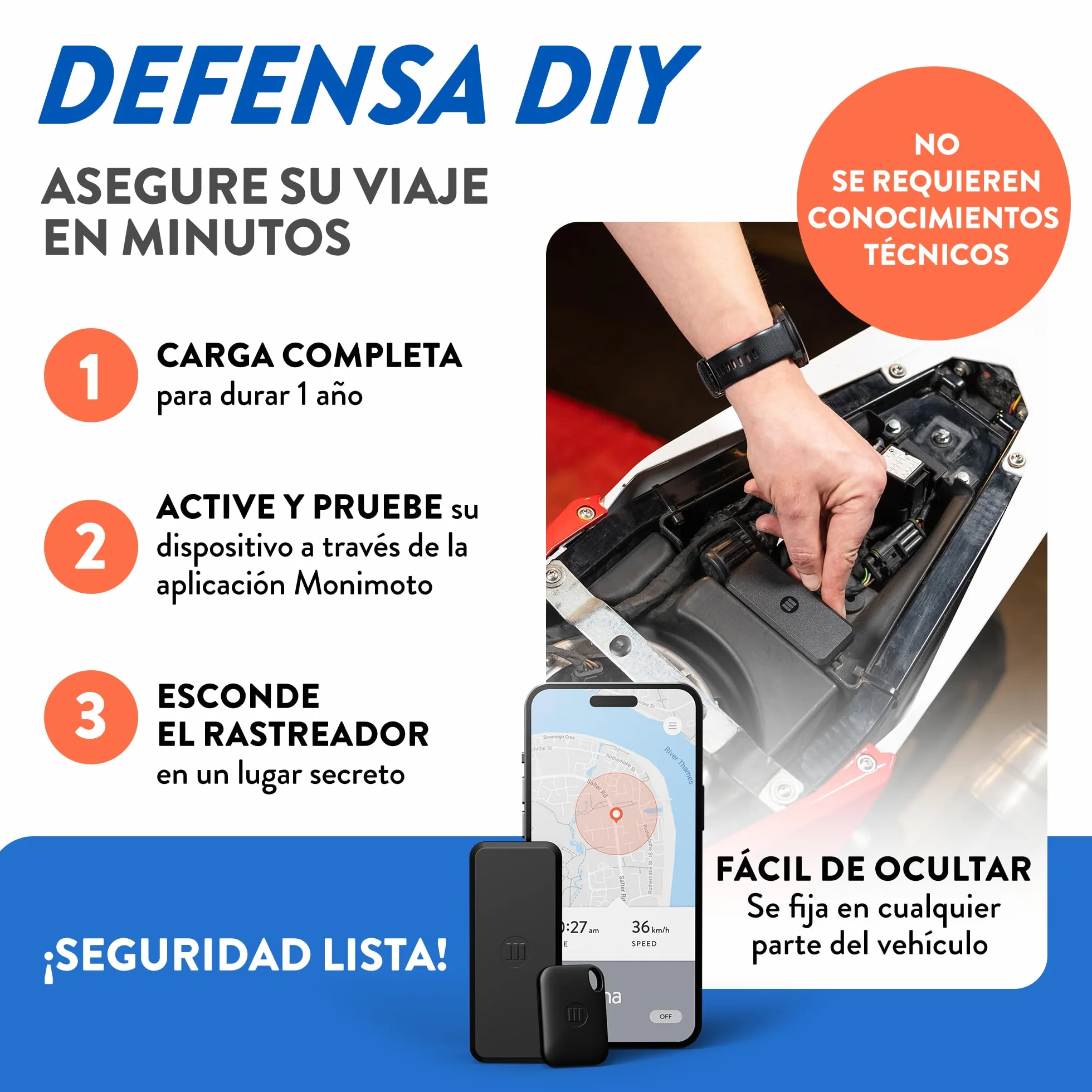 Monimoto 9 Antirrobo GPS y Alarma Tracker - Instalación DIY, Sin Cableado, Impermeable, Cobertura Global - para Vehículos, Motos, Coches, Bicicletas, ATVs, Motores de Barcos, Caravanas