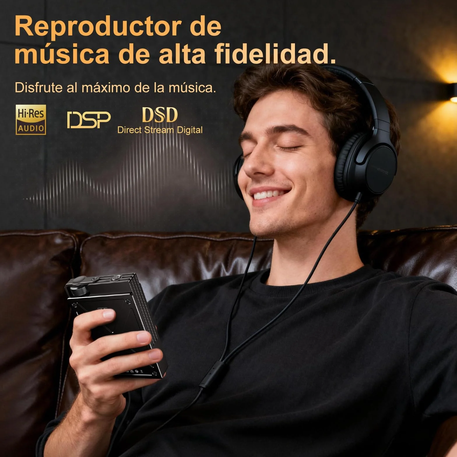 Reproductor MP3 de Alta fidelidad de 64 GB, Reproductor de Audio Digital de Alta resolución DSD sin pérdidas, Reproductor de Audio FLAC DAC portátil, Reproductor de Audio de 192 kHz/24 bits. (Black)
