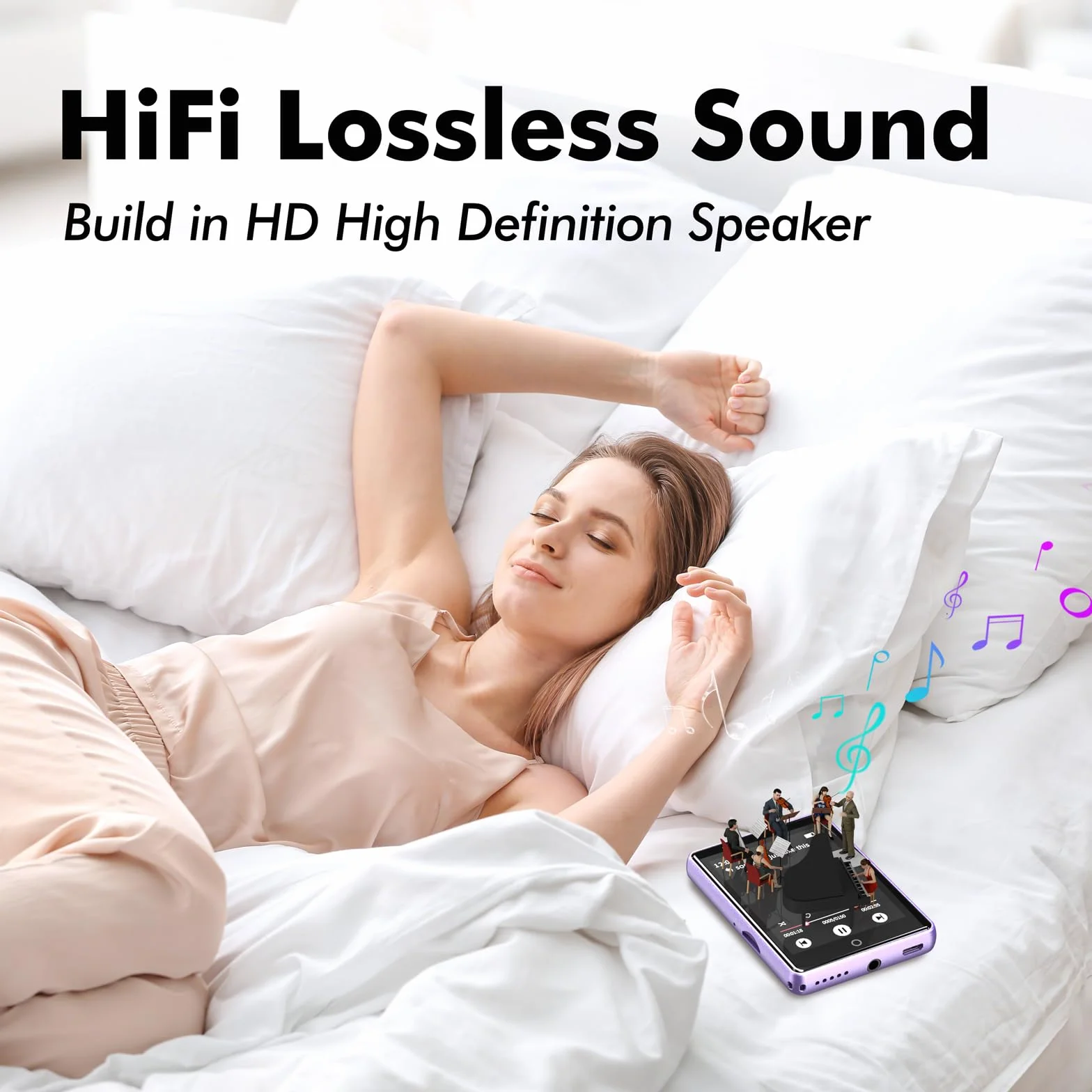 Reproductor MP3 Bluetooth 5.3, 64 GB, Pantalla táctil 2,8 Pulgadas, Sonido HiFi, Radio FM, Ampliable 128 GB (Morado)