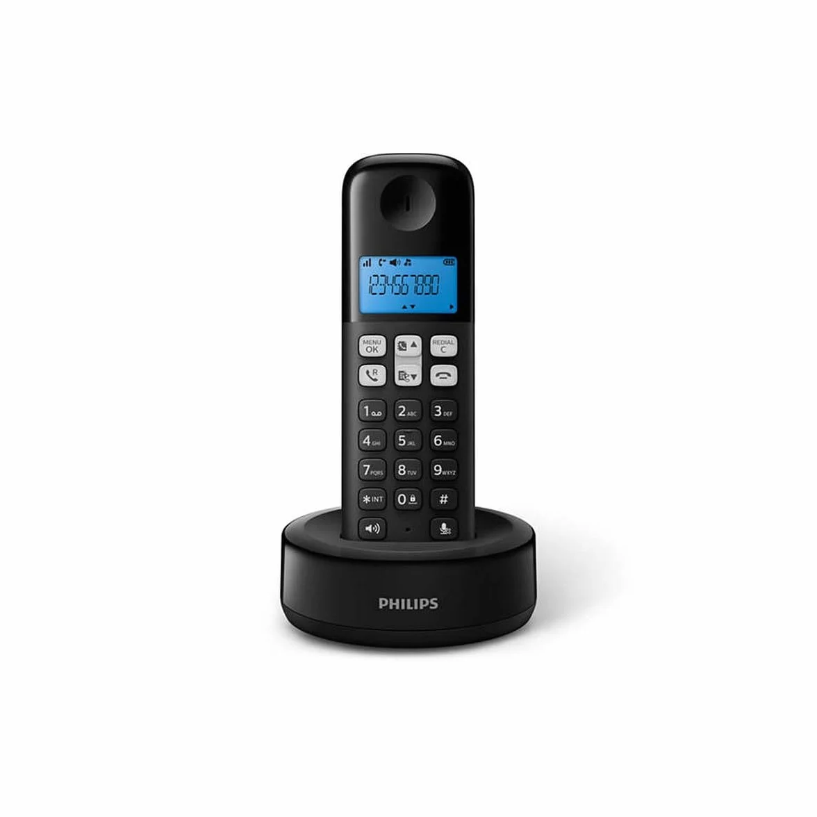 Philips D1611B/34 Teléfono Fijo Inalámbrico Negro, Retroiluminación, HQ-Sound, Agenda 50 números, Identificador de Llamadas, Alcance 50m-300m
