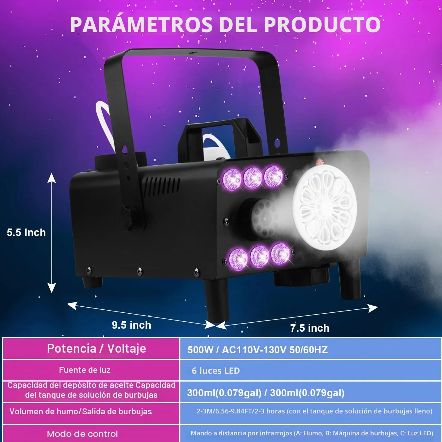 Máquina de burbujas de humo 3 en 1 con luces LED y mando a distancia inalámbrico, soplador de burbujas, iluminación RGB para fiestas, bodas, Halloween, Navidad