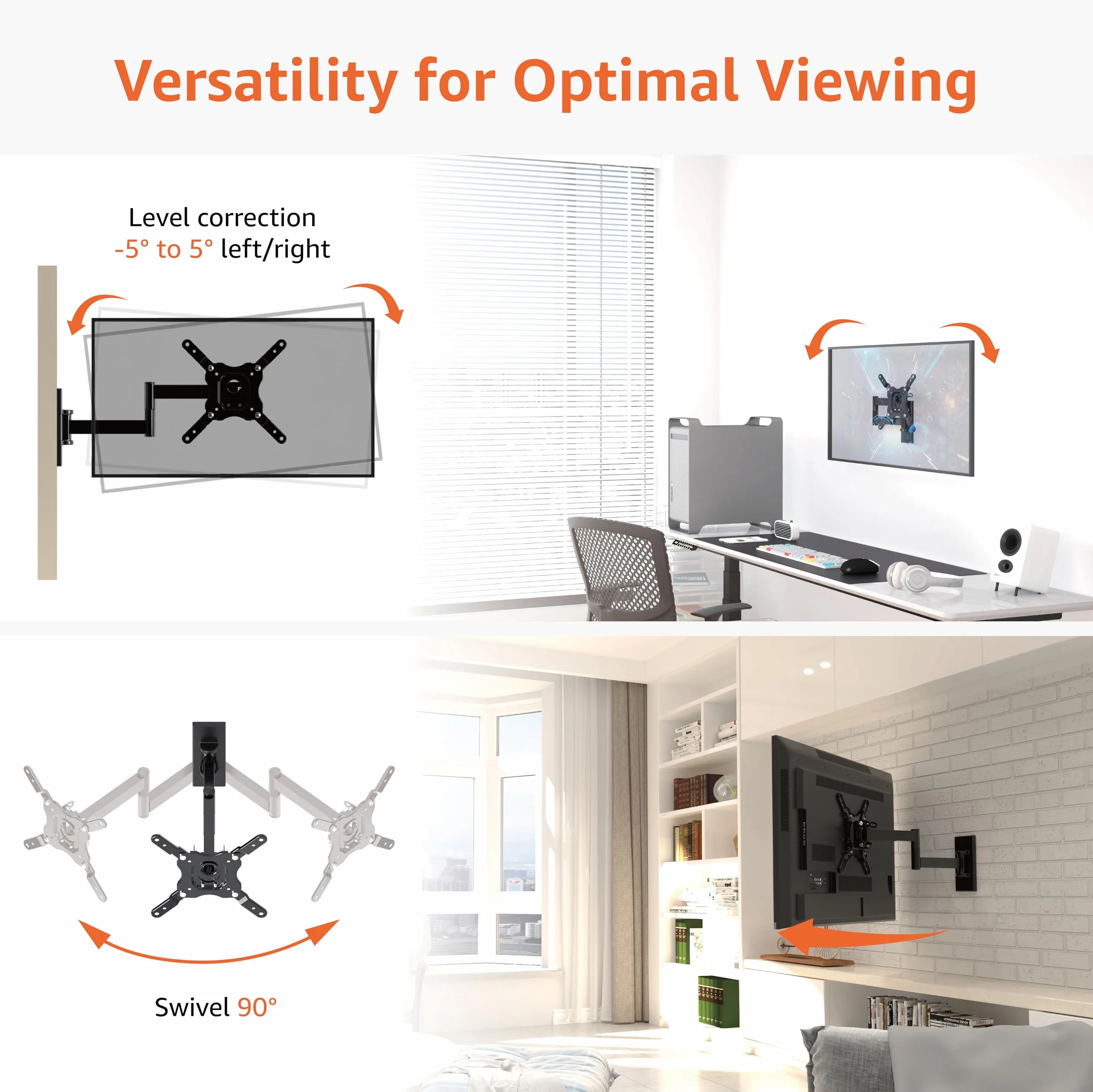 Amazon Basics Soporte de Pared para TV Movimiento Completo Giratorio e Inclinable 12-40 Pulgadas 36kg VESA 200x200mm Negro