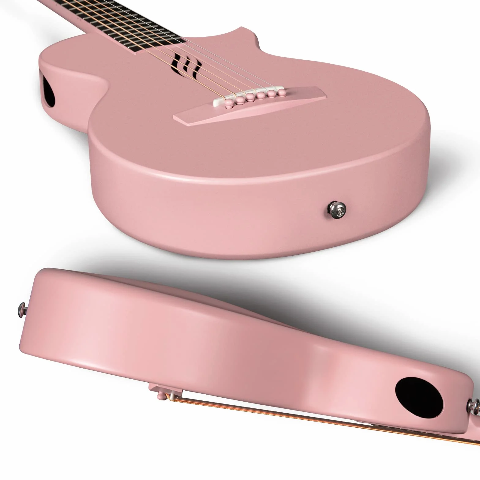 Enya Nova Go - Kit de iniciación de guitarra acústica moldeada integral de fibra de carbono de 33 pulgadas con estuche de guitarra y correas de (rosa)