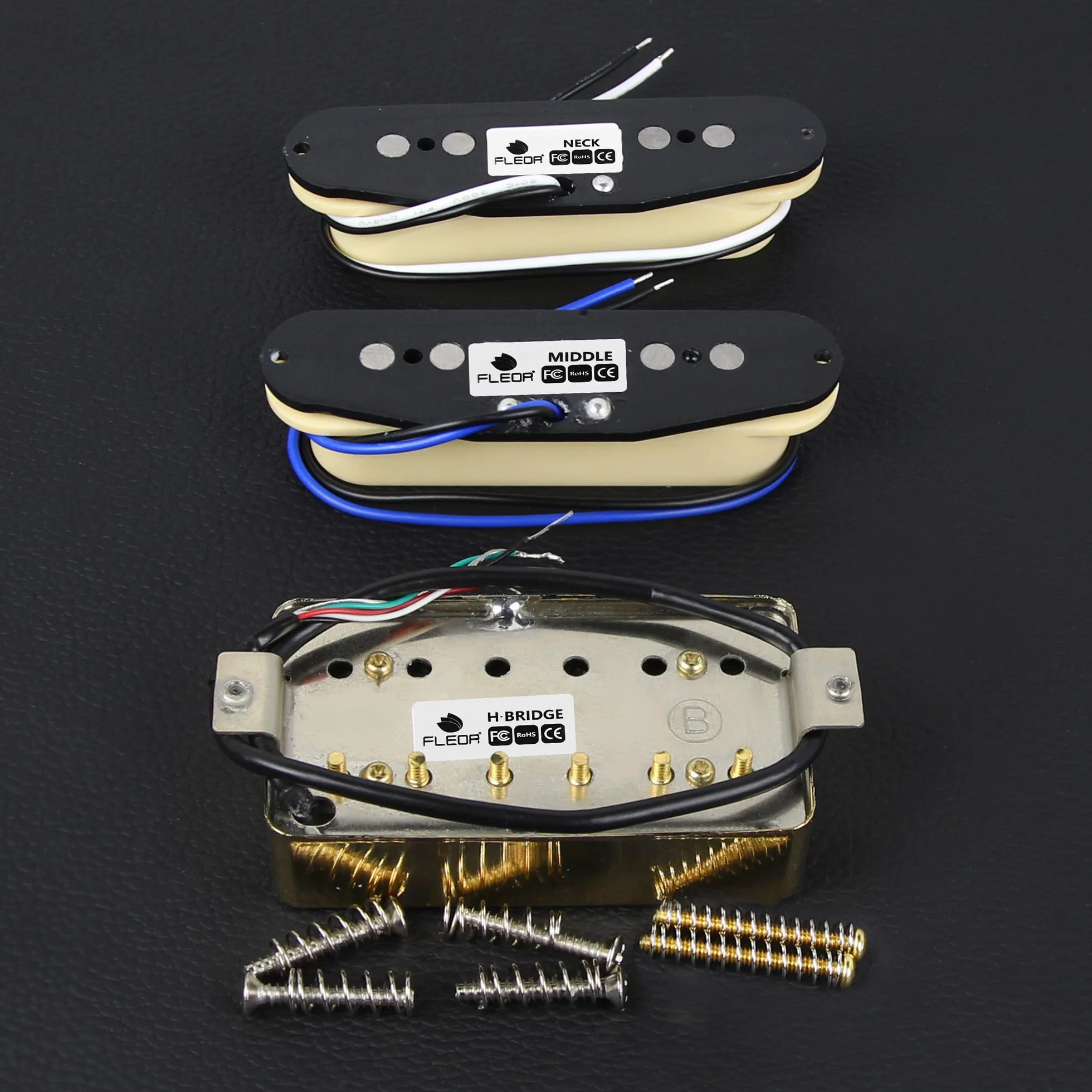 FLEOR Alnico - Juego de 5 pastillas de bobina simple y humbucker de alta ganancia, HSS N+M+B, color crema para guitarra estilo ST