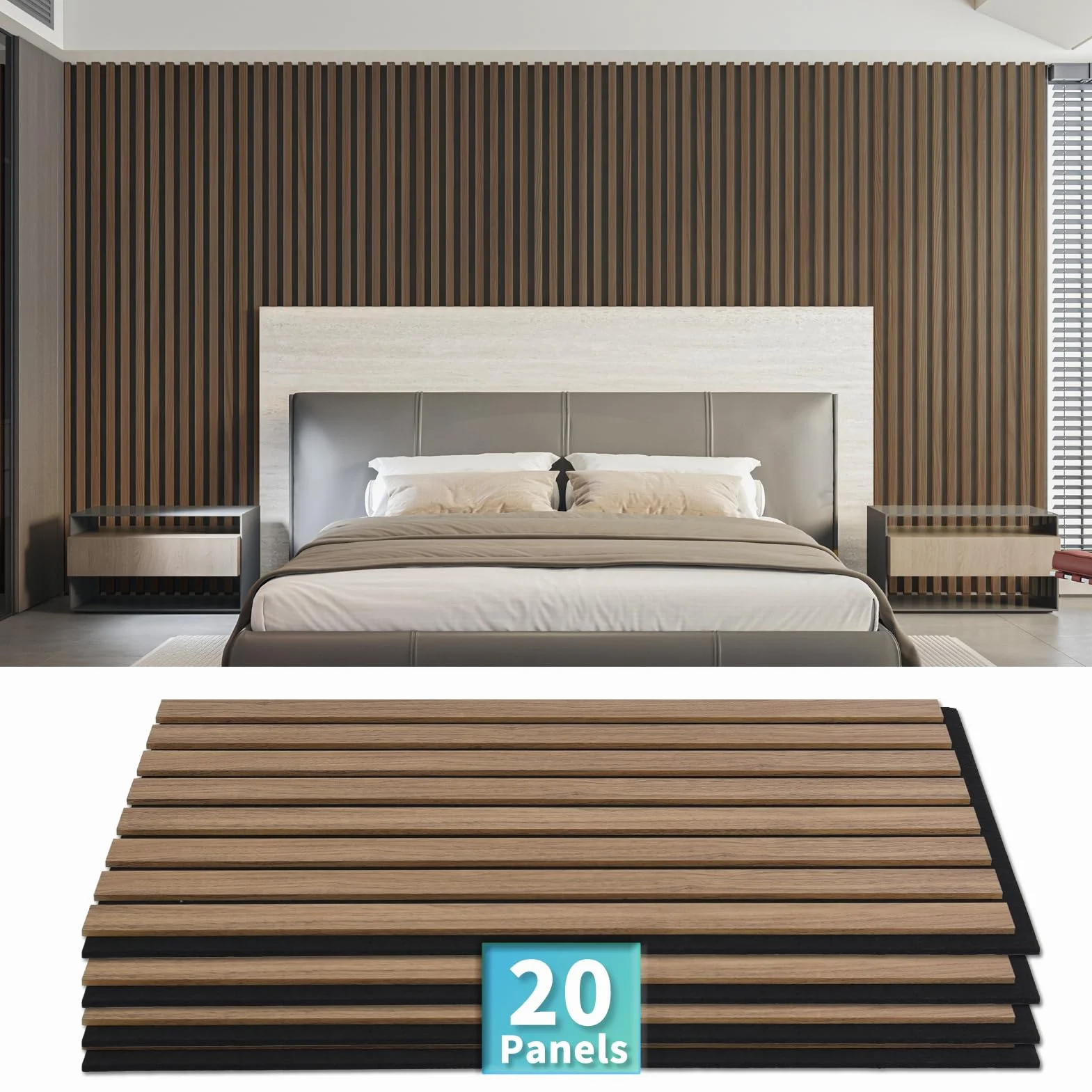 Art3d Paneles Acústicos Nogal Oscuro | Paneles absorbentes 3D | Madera sobre fieltro acústico | 3,6m²