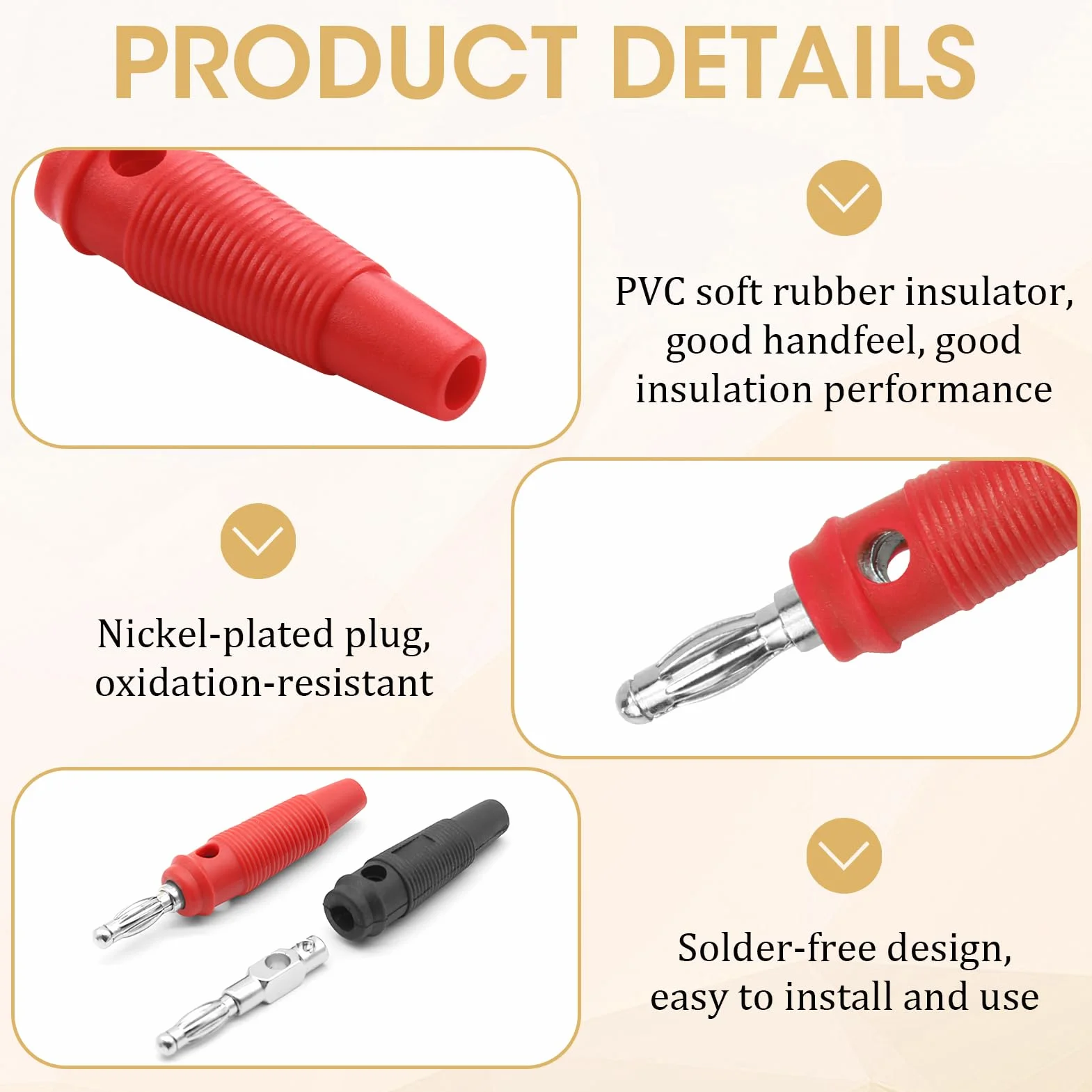 Conectores banana 4 mm 20 A tipo tornillo apilables sin soldadura rojo negro para altavoces