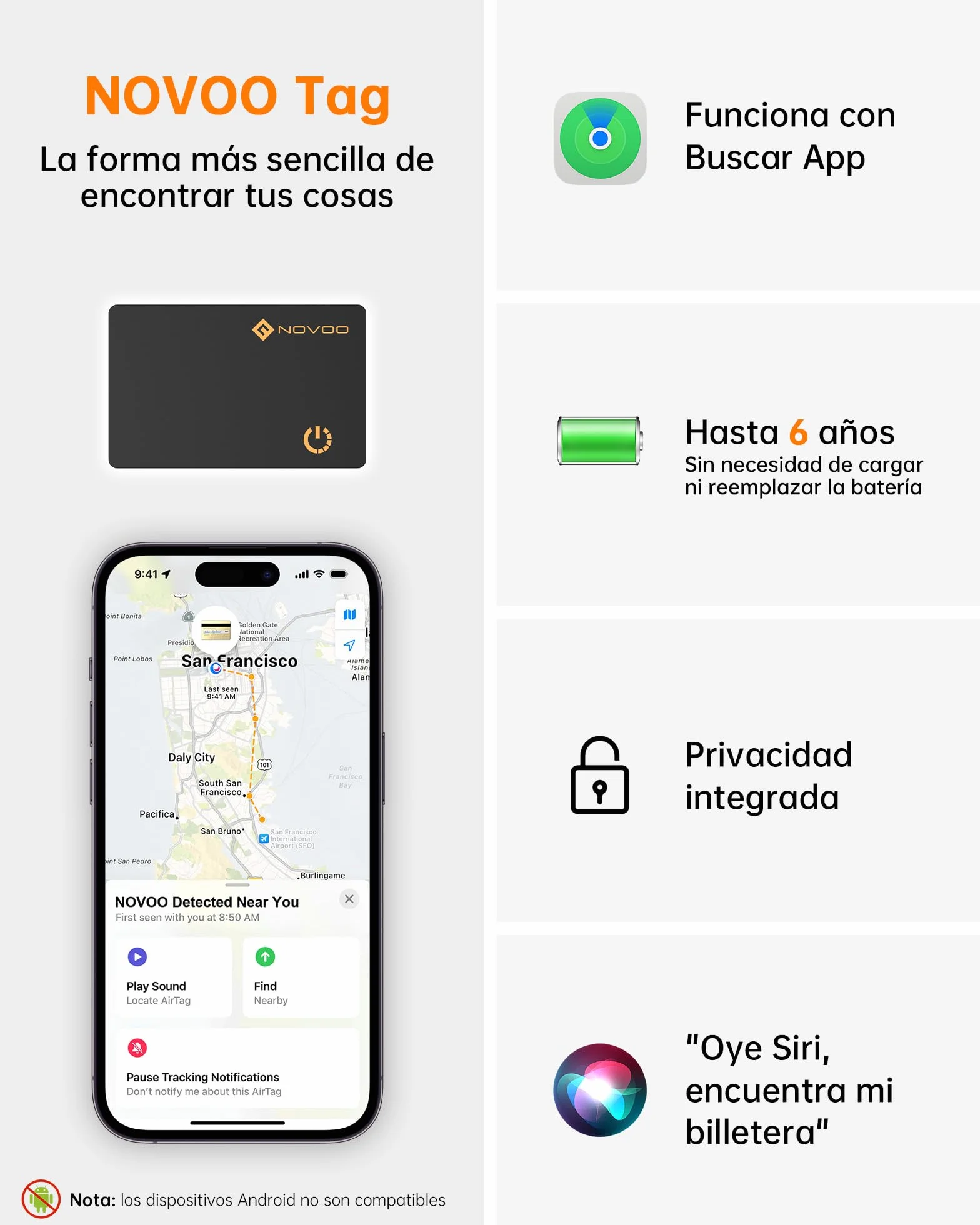 NOVOO Air Tag Card Wallet Tracker, 1.6 mm Tarjeta Inteligente Delgada, 6 Años Batería, IP68, Compatible con Apple Dónde Está(Solo iOS), Localizador Bluetooth para Carteras/Maletas/Pasaportes, Negro