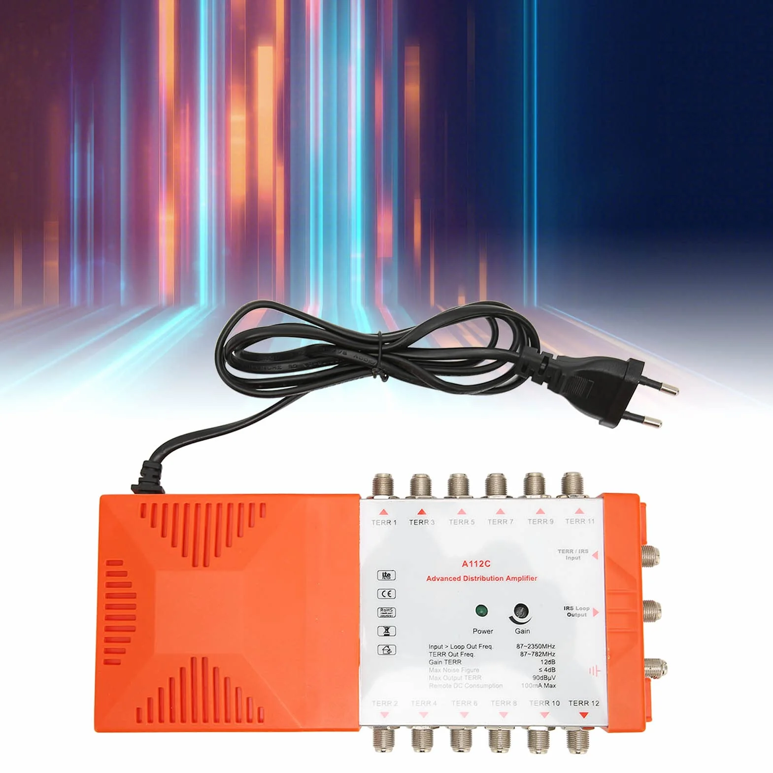 Amplificador de Distribución de 12 Canales - Amplificador de Señal de Alta Ganancia para TV - Enchufe Europeo 230V