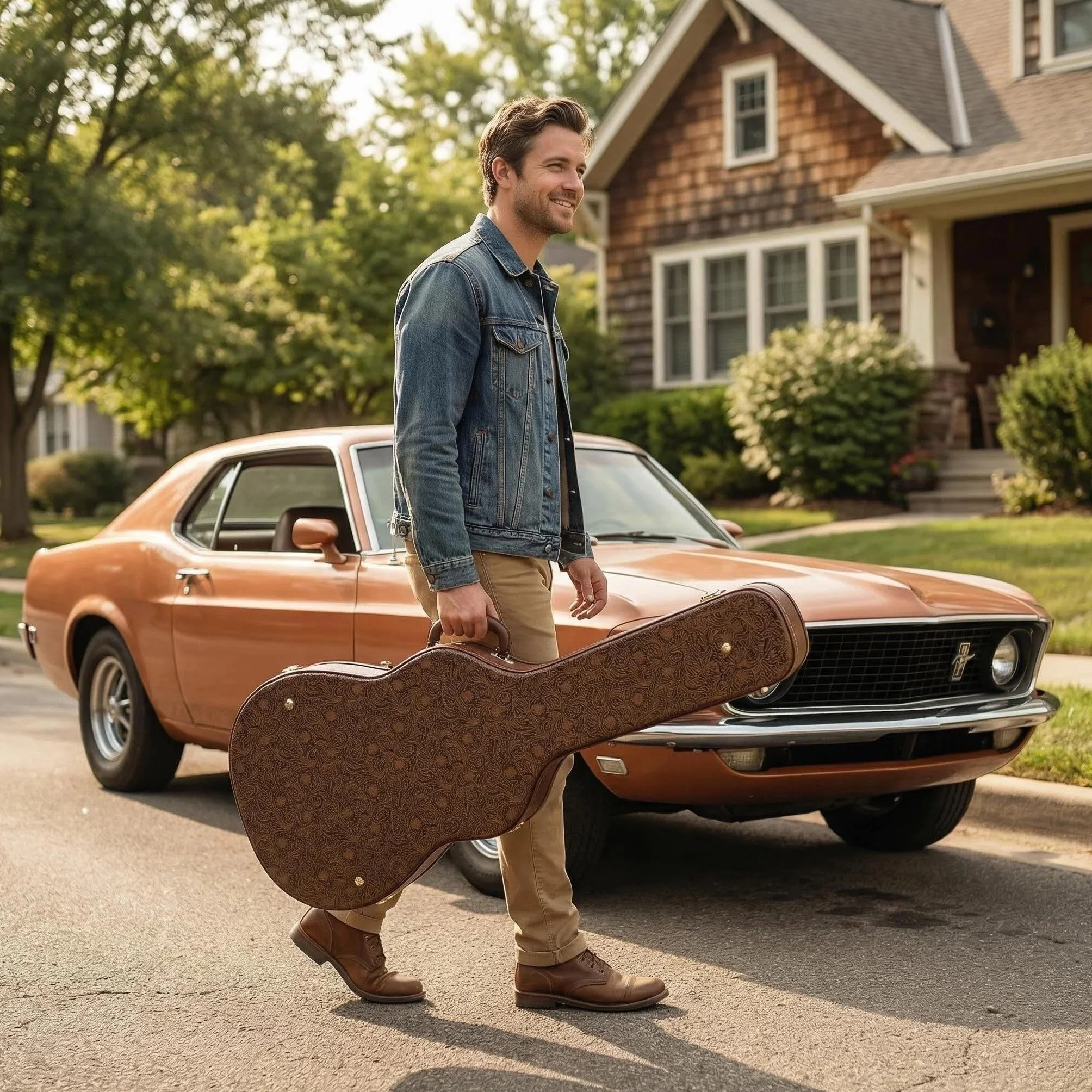 Crossrock Designer Series - Funda universal de madera para guitarra clásica 4/4, cerradura de seguridad, patas de metal, espacio de almacenamiento, marrón flor (CRW530CBQ), Marrón flor, 4/4 Classical,