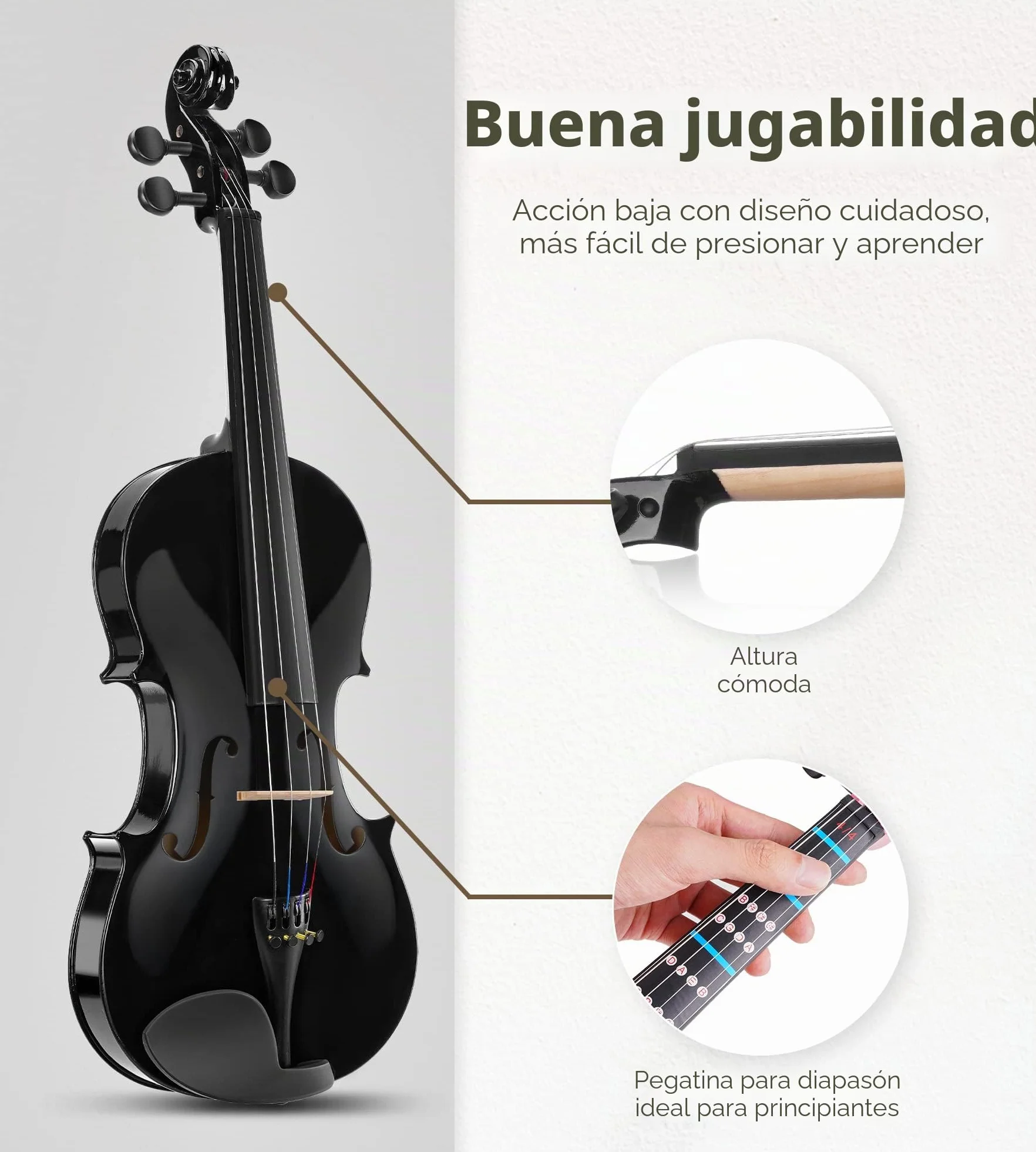 Vangoa 4/4 Violín Acústico Tamaño completo para Adultos Estudiantes Principiantes Violín de Concierto con Estuche Colofonia Afinador Cuerdas Arco, Negro