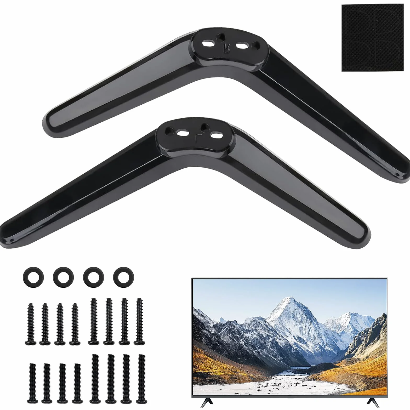 Soporte Universal para TV de 20-65 Pulgadas con Base Antideslizante – Pie de Mesa Ajustable en Altura para Televisiones LCD/LED/Curved, Material ABS y 16 Tornillos Incluidos (Pack de 2, Negro)