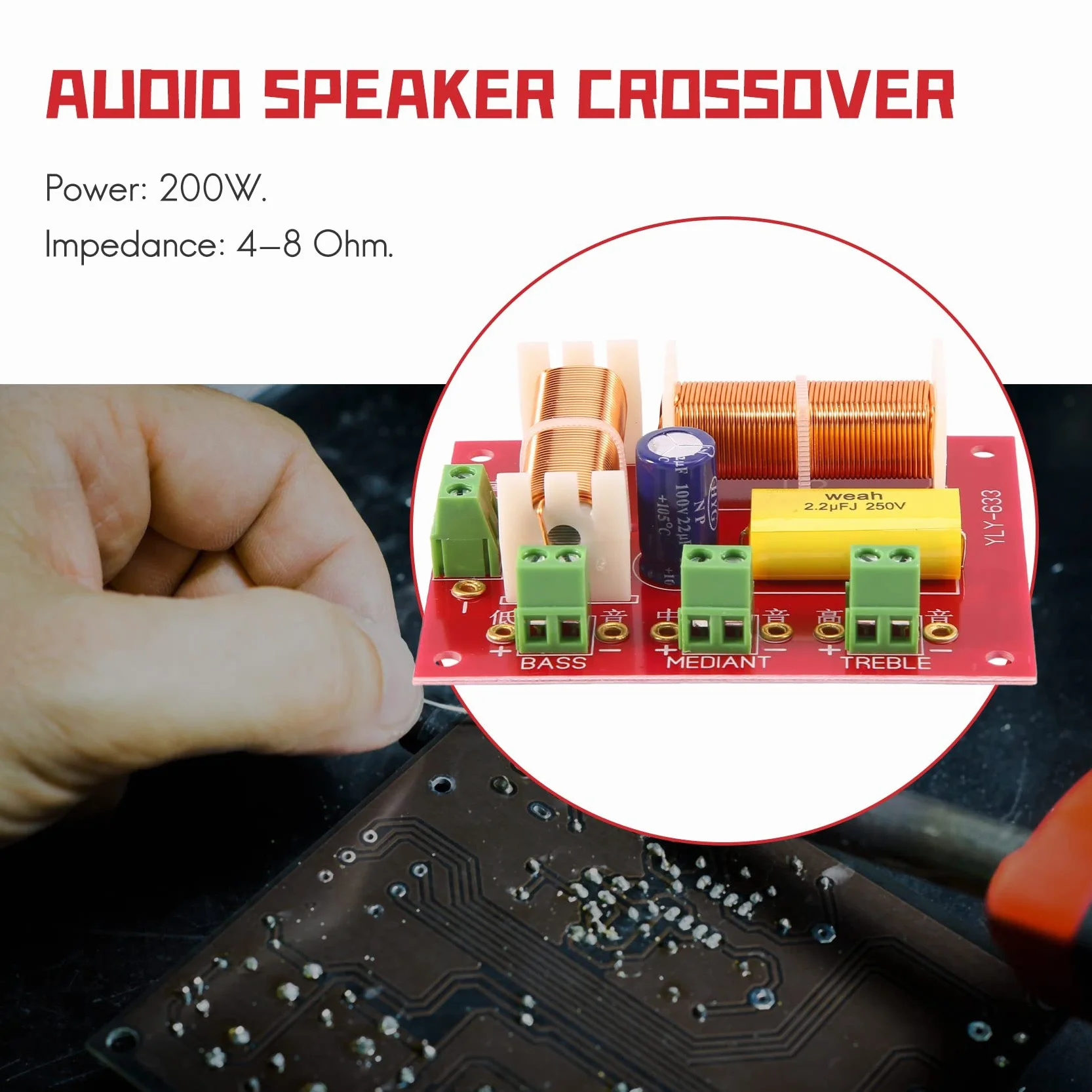 Crossover de Audio 3 Vías 200 W Filtro de Frecuencia Divisor