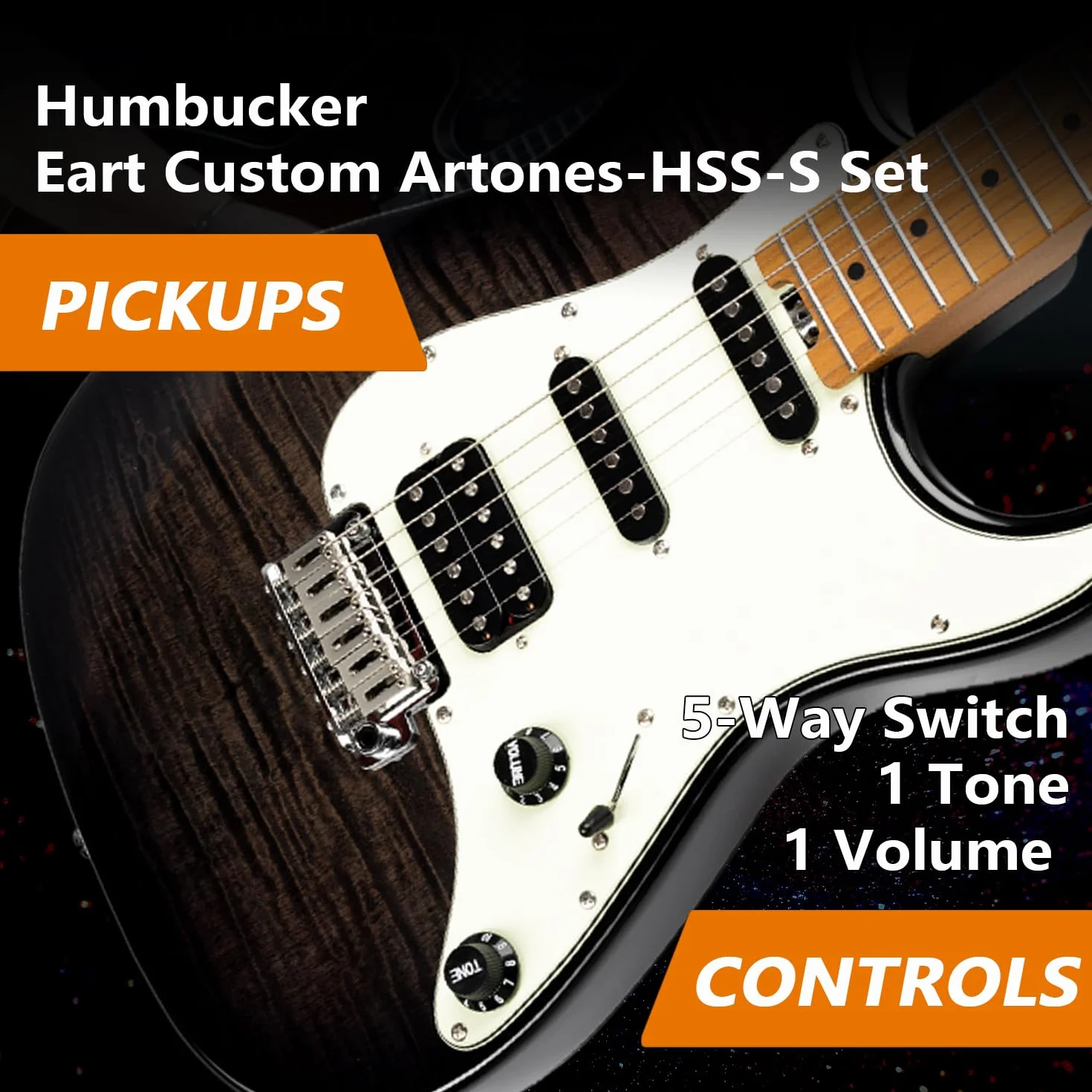 EART Guitarra Eléctrica con Diapasón de Arce de 6 Cuerdas, Cuerpo Sólido, Diestros, Trastes de Acero Inoxidable, Multicolor