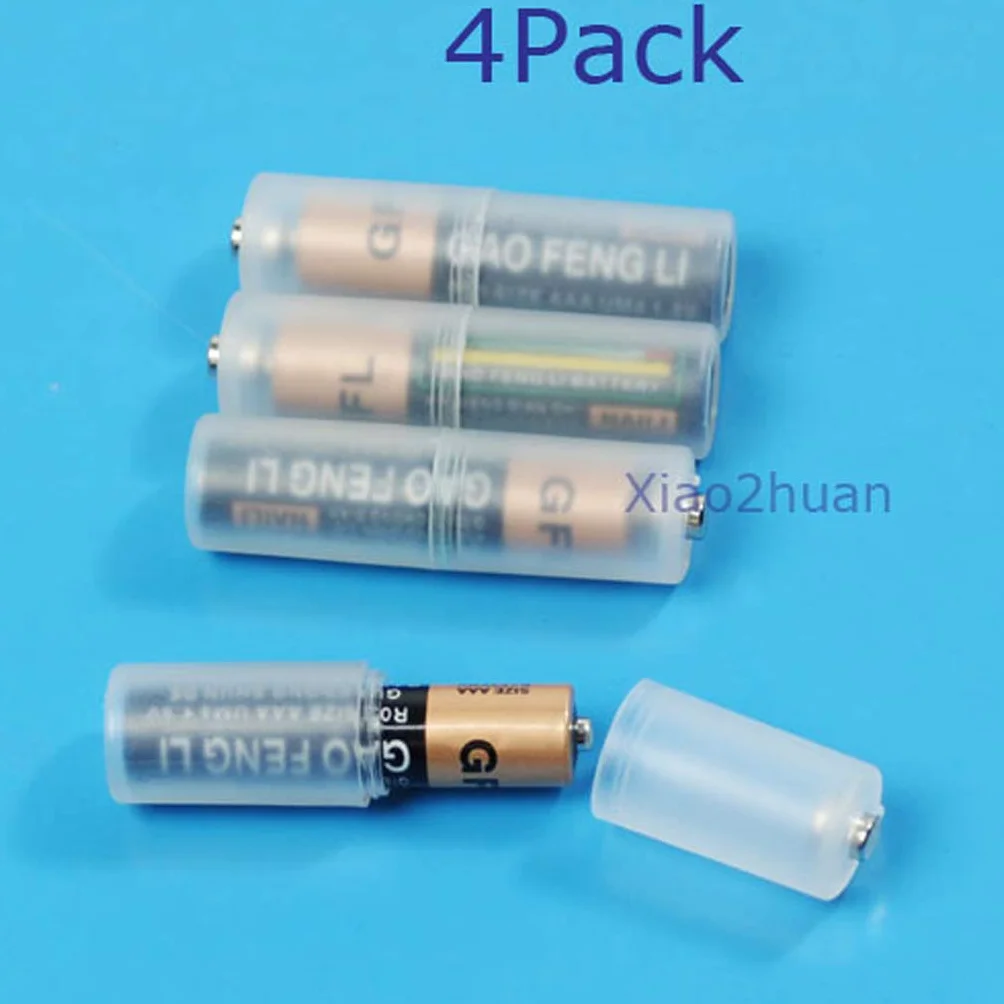Puco 4 adaptadores de batería de tamaño AAA R03 a AA LR6 + caja de plástico