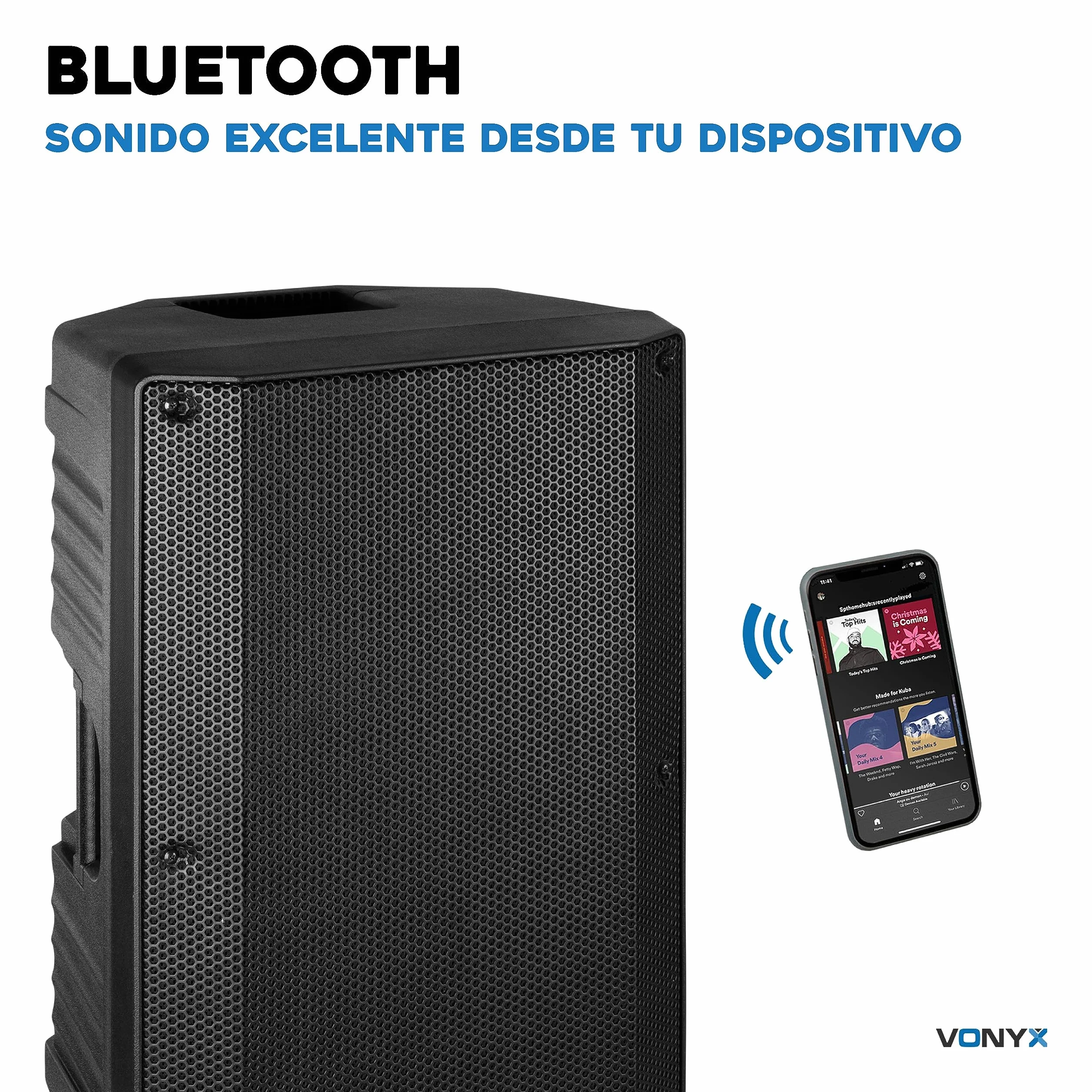 Vonyx VSA15BT Altavoz Activo portátil 1000w autoamplificados. Altavoz 15 Pulgadas Profesional con Bluetooth, Ecualizador, Entrada de Guitarra y Reproductor MP3