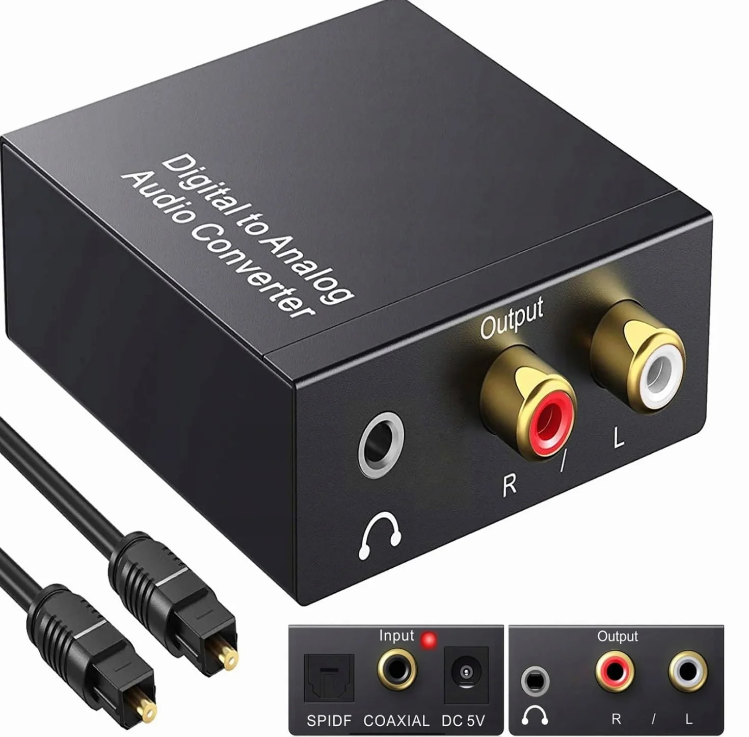 192kHz Convertidor Digital a Analógico, DAC Audio Óptico Coaxial Toslink a Analógico Estéreo L/R y Jack 3.5mm con Cable Óptico para PS3 PS4 Xbox TV DVD