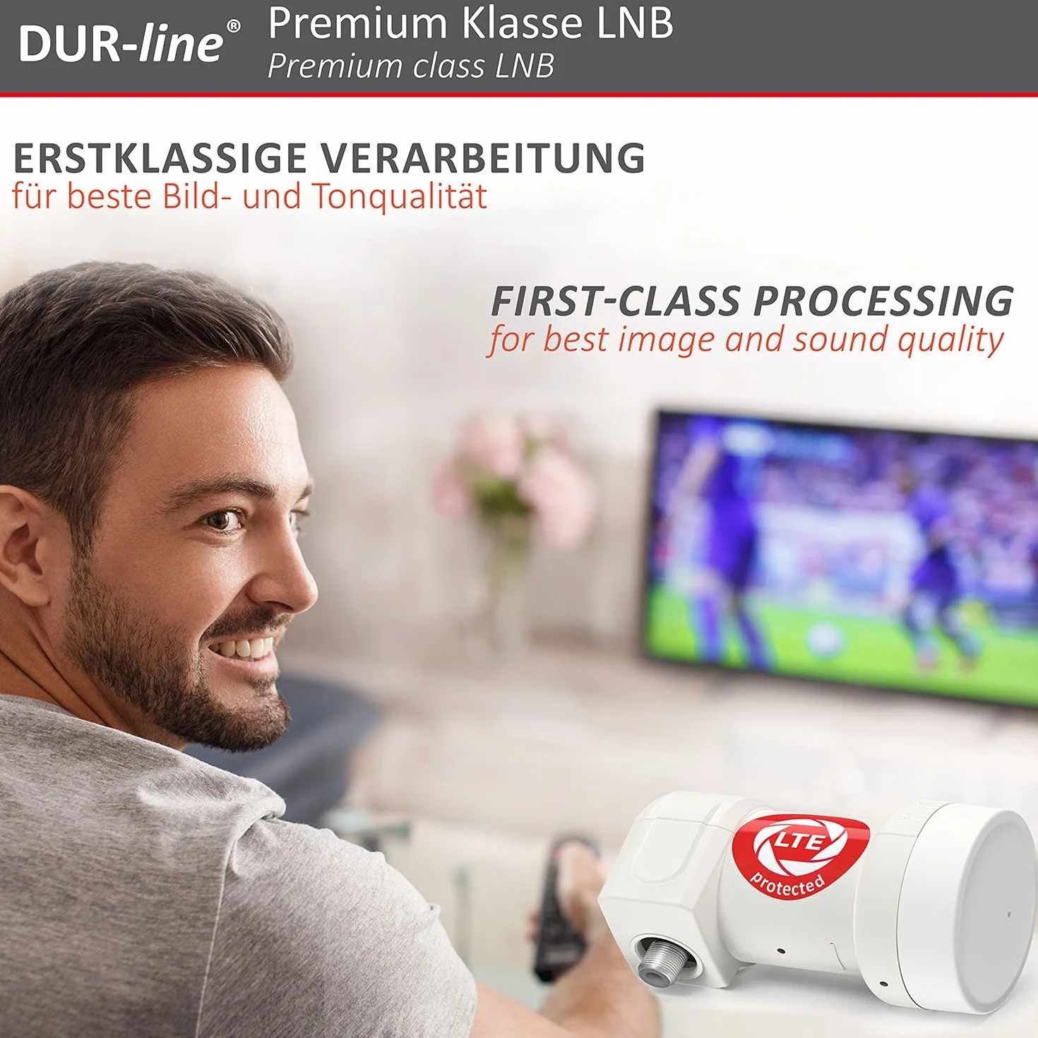 DUR-line +Ultra Single LNB - 1 participante Blanco - con Filtro LTE [ Prueba Muy Buena *] 1 Pliegue, Digital con protección contra la Intemperie, Full HD, 4K