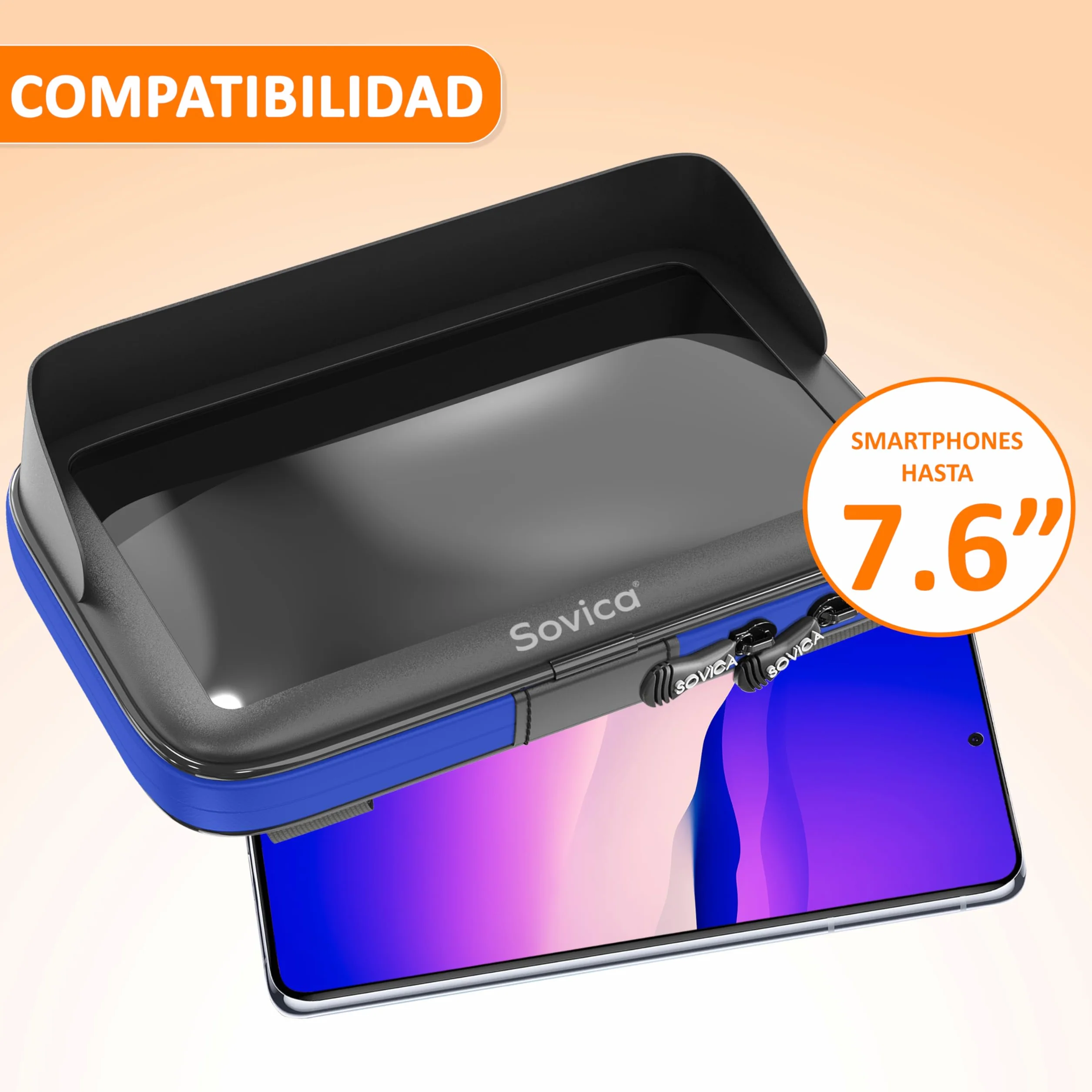 Sovica Soporte Móvil Moto Bicicleta Impermeable Funda con Visera 7.6" Smartphones Manillares Antivibración Azul