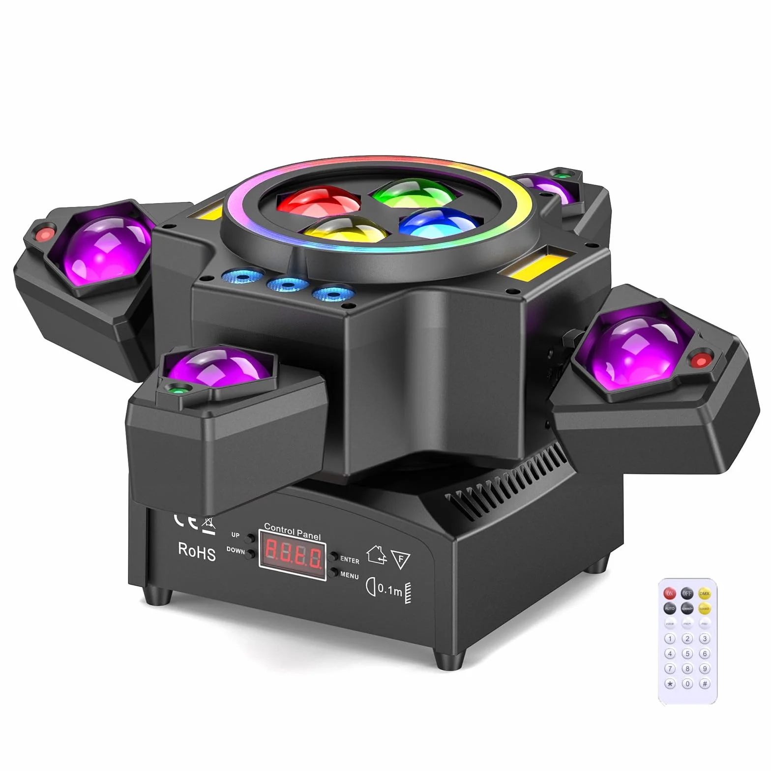 Cabeza Móvil LED 150W con control remoto RGBW Luz de Fiesta Gobos Luces Discoteca DMX Iluminación de Escenario para Bar DJ Disco Bodas Club Cumpleaños