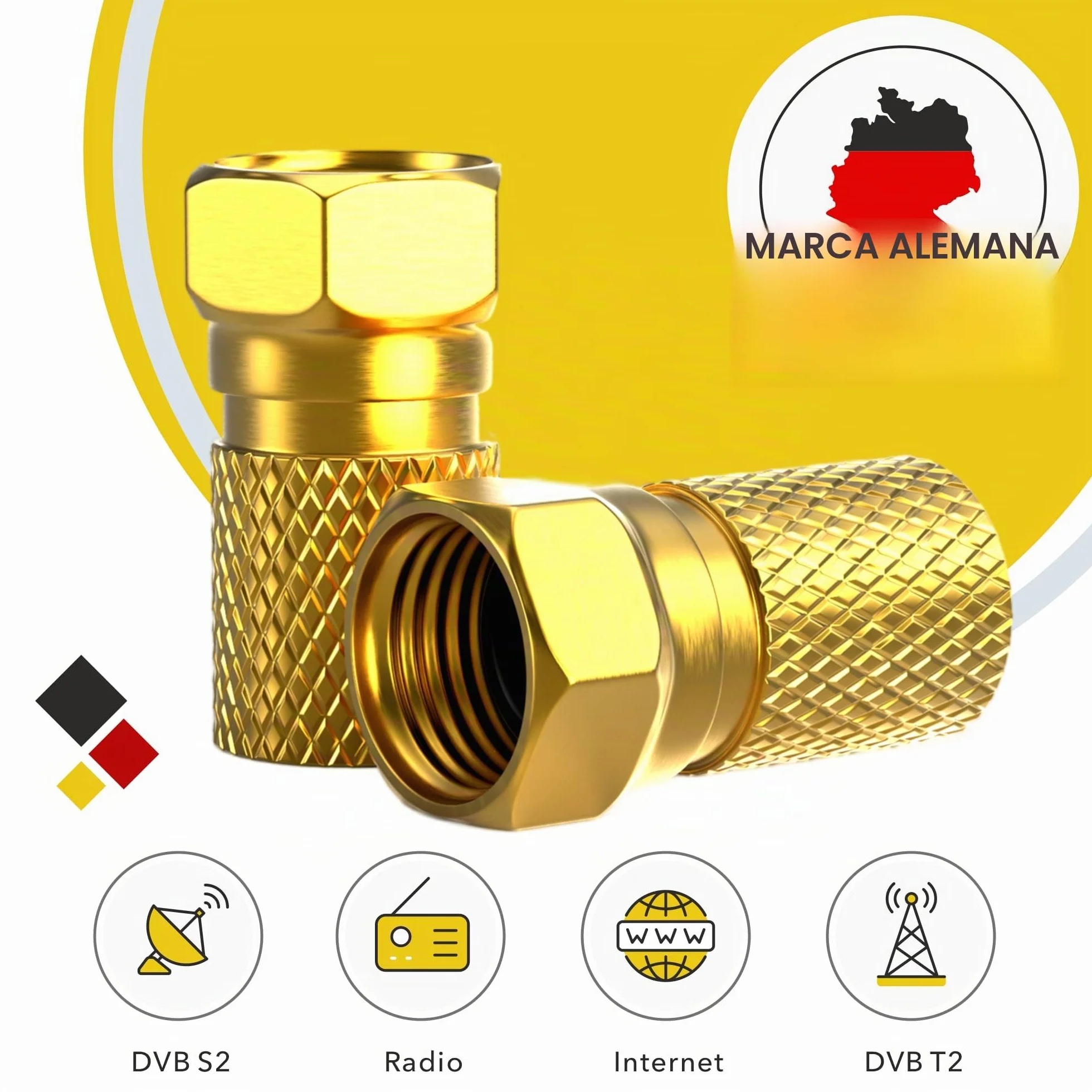 Conector F 7mm atornillable chapado en oro 10 piezas para cable coaxial antena SAT LNB