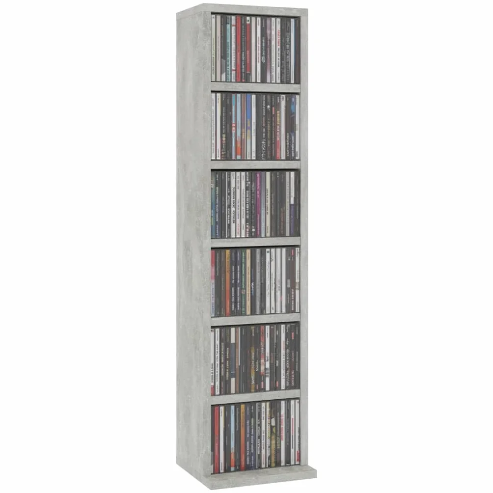 Toshilian Estantería de Almacenamiento CD/DVD, Armario de Almacenamiento, Color Gris, Hormigón, 21 x 20 x 88 cm, Madera de Ingeniería