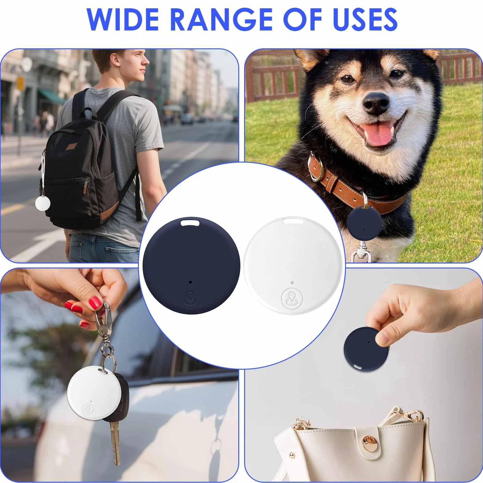 2 Pcs Localizador GPS Bluetooth 5.2 Inteligente para Llaves, Carteras, Mascotas y Maletas, con Alarma Sonora, Búsqueda Bidireccional, Batería Reemplazable, Alcance 15 m, Compatible iOS y Android