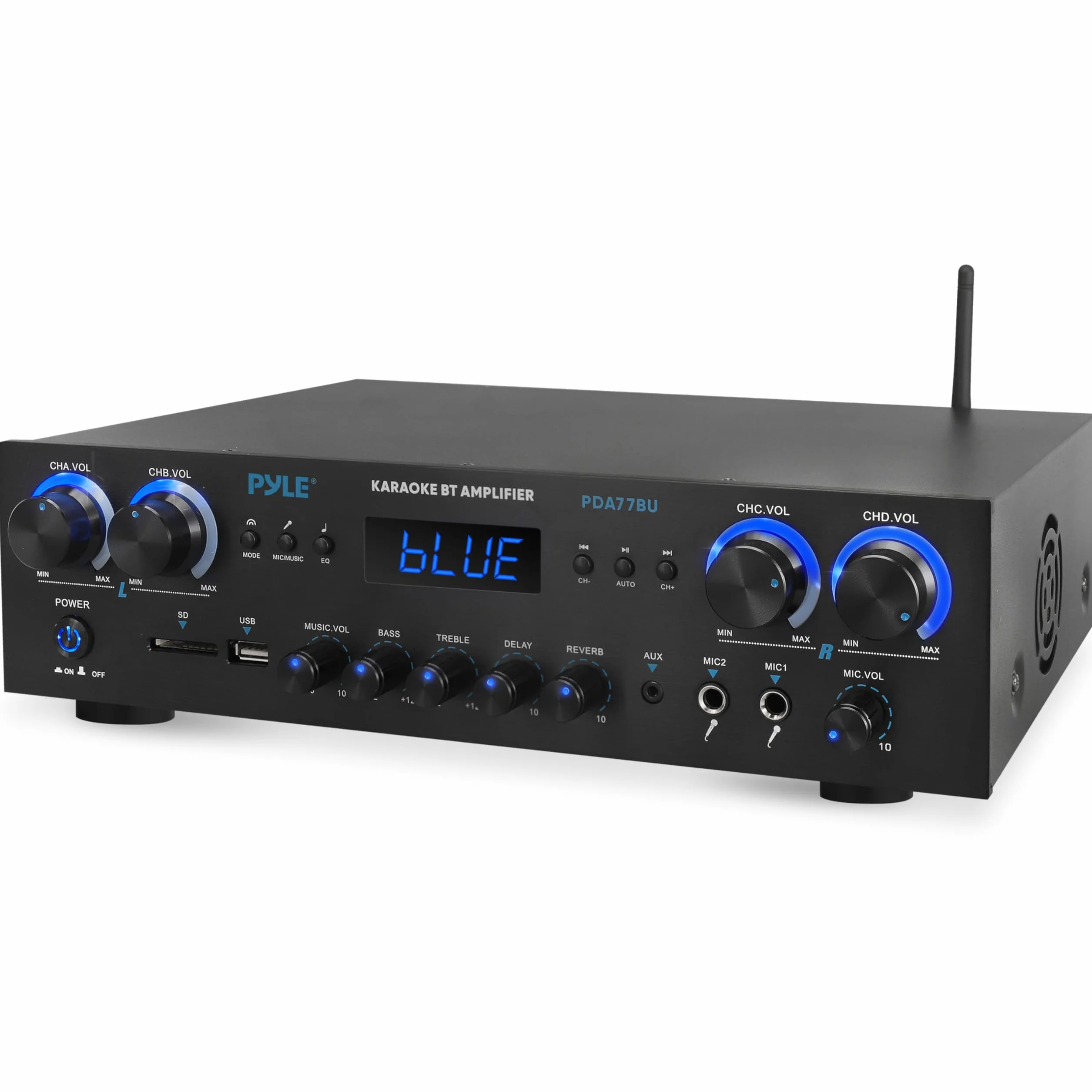 Pyle Amplificador de Sonido, Cine en casa, 800W, Bluetooth, Estereo, para el hogar, 4 Canales, con MP3/USB/SD/AUX/RCA/FM, Microfono, Auriculares, Volumen LED