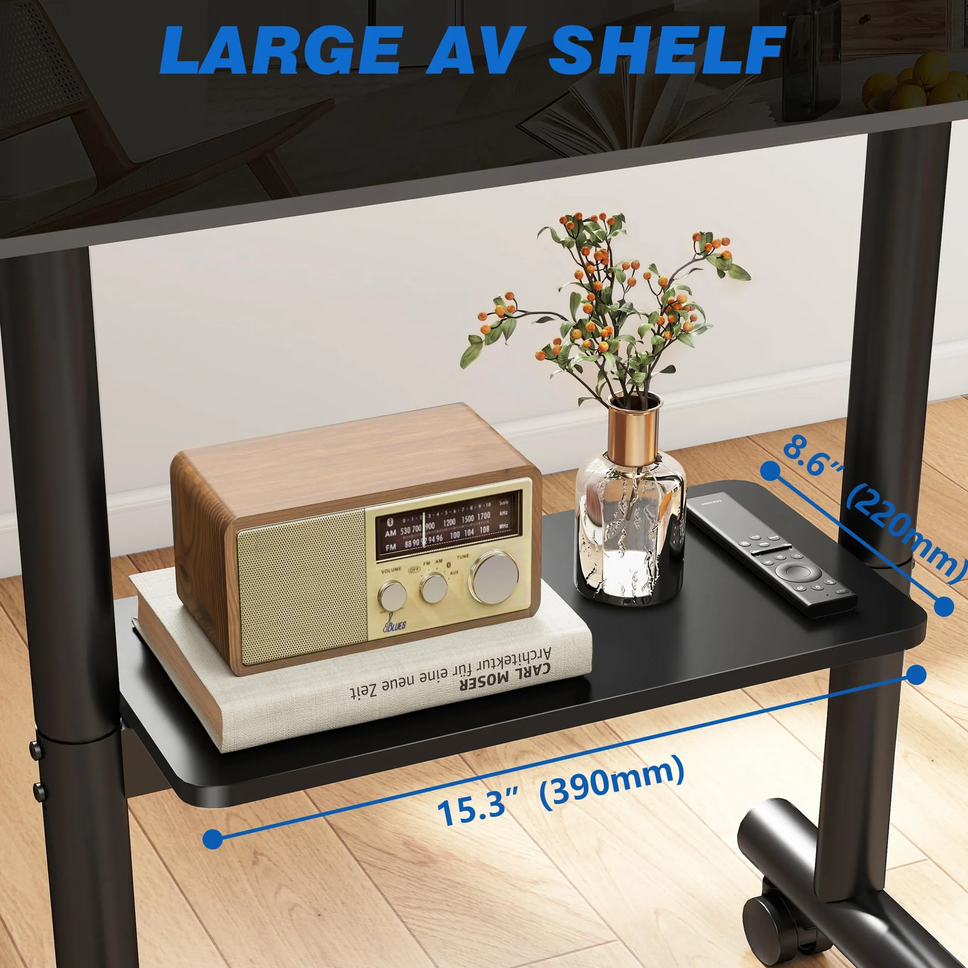 Soporte TV Móvil 5Rcom - Base Ajustable en Altura con Ruedas para Pantallas Planas LCD/LED/OLED de 32-70 Pulgadas - Carrito TV hasta 50 kg con Estante