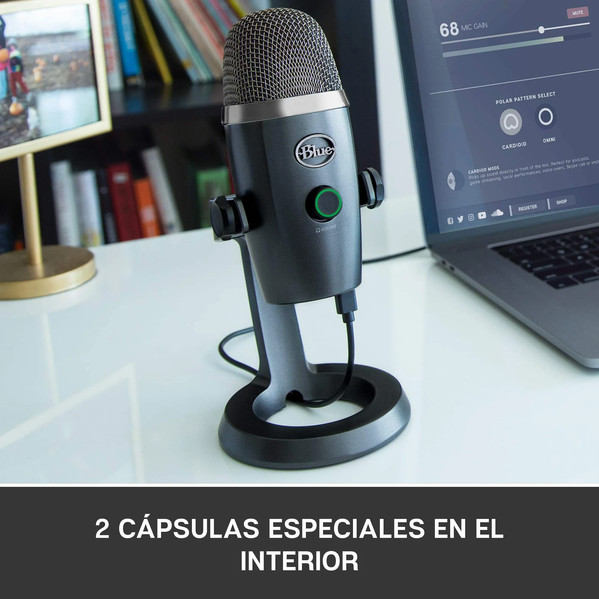 Logitech for Creator Blue Yeti Nano - Micrófono de condensador USB Premium, Grabación, Streaming, Gaming, Podcasting, PC, Mac, Efectos Blue VO!CE, Cardioide y Omnidireccional, Sin Latencia, Gris