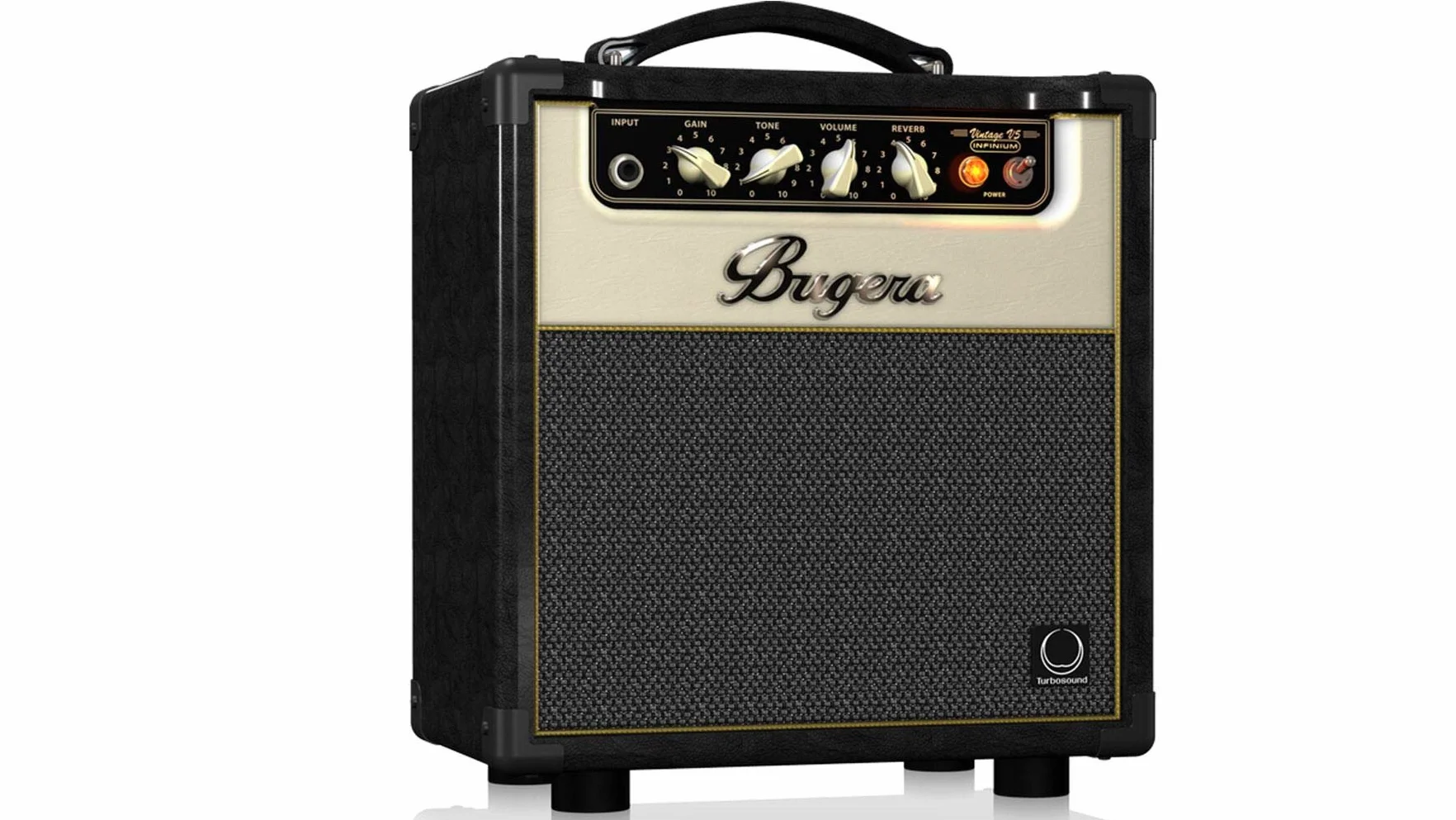Combo de amplificador de válvulas Bugera V5 INFINIUM de 5 vatios Clase A con multiplicador de vida útil de válvulas INFINIUM, altavoz Turbosound original, reverberación y atenuador de potencia