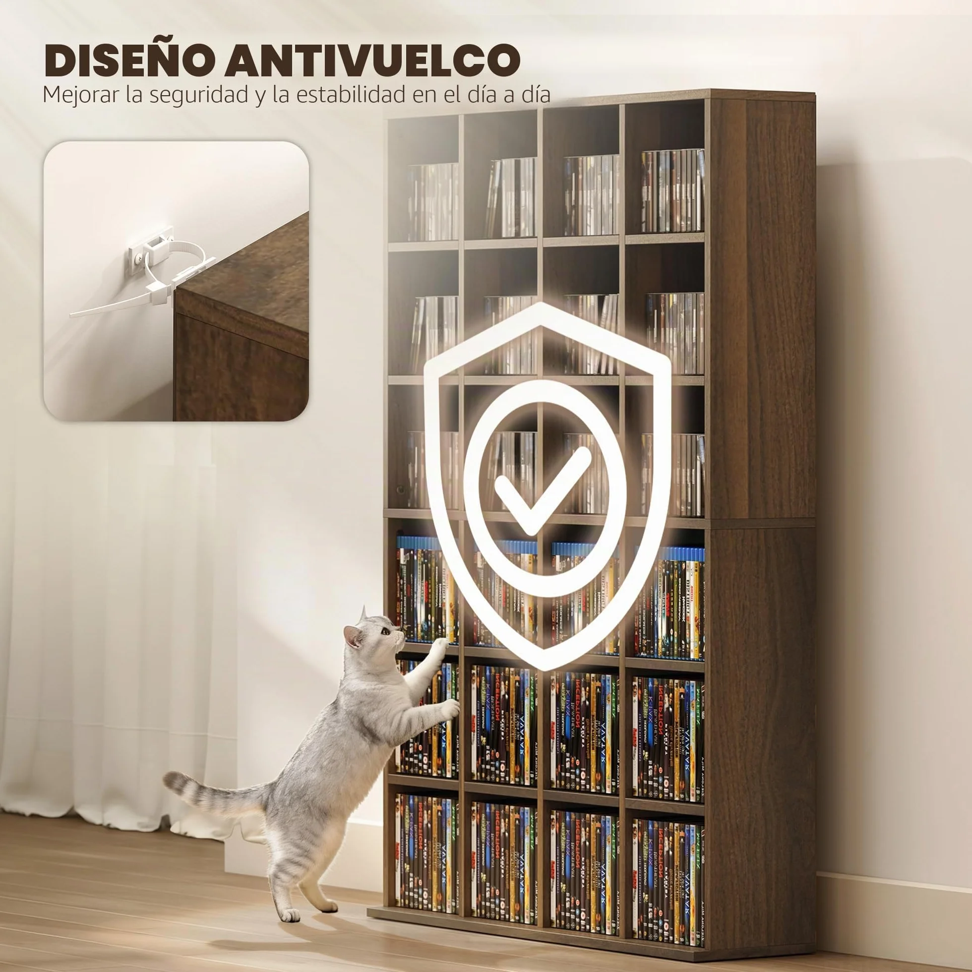 HOMCOM Almacén para CD y DVD, Estante de Almacenamiento, Capacidad máx. 456 CD/336 DVD, 24 Compartimentos y estantes Ajustables, para Oficina, salón, Dormitorio, 89 x 20 x 130,5 cm, marrón