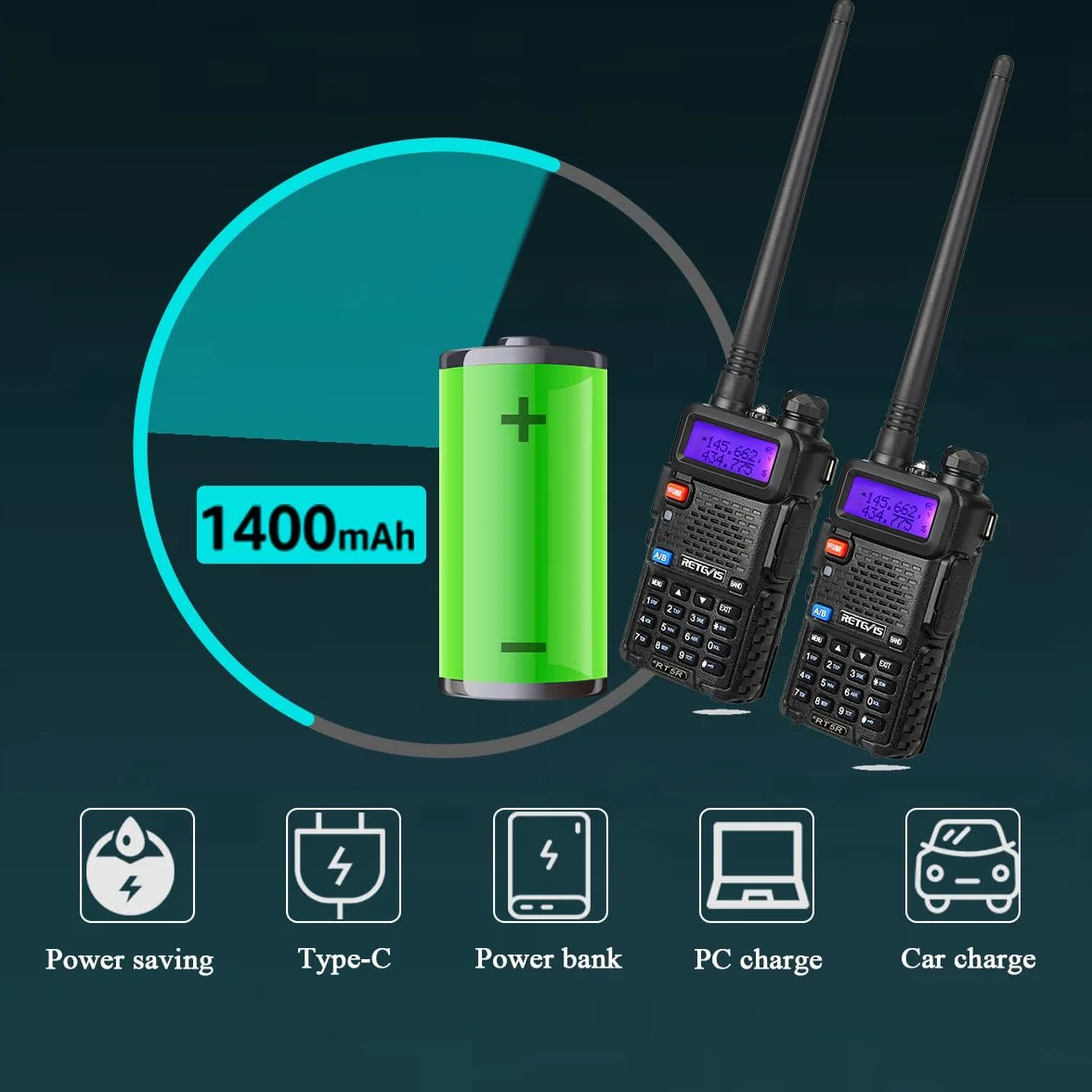 Retevis RT5R Walkie Talkie Profesional, Largo Alcance Walkie Talkie Doble Banda con Cargador de USB, 128 Canales Radio VOX FM Walkies Portátil de Mano para Almacén (RT5R (2 Piezas))