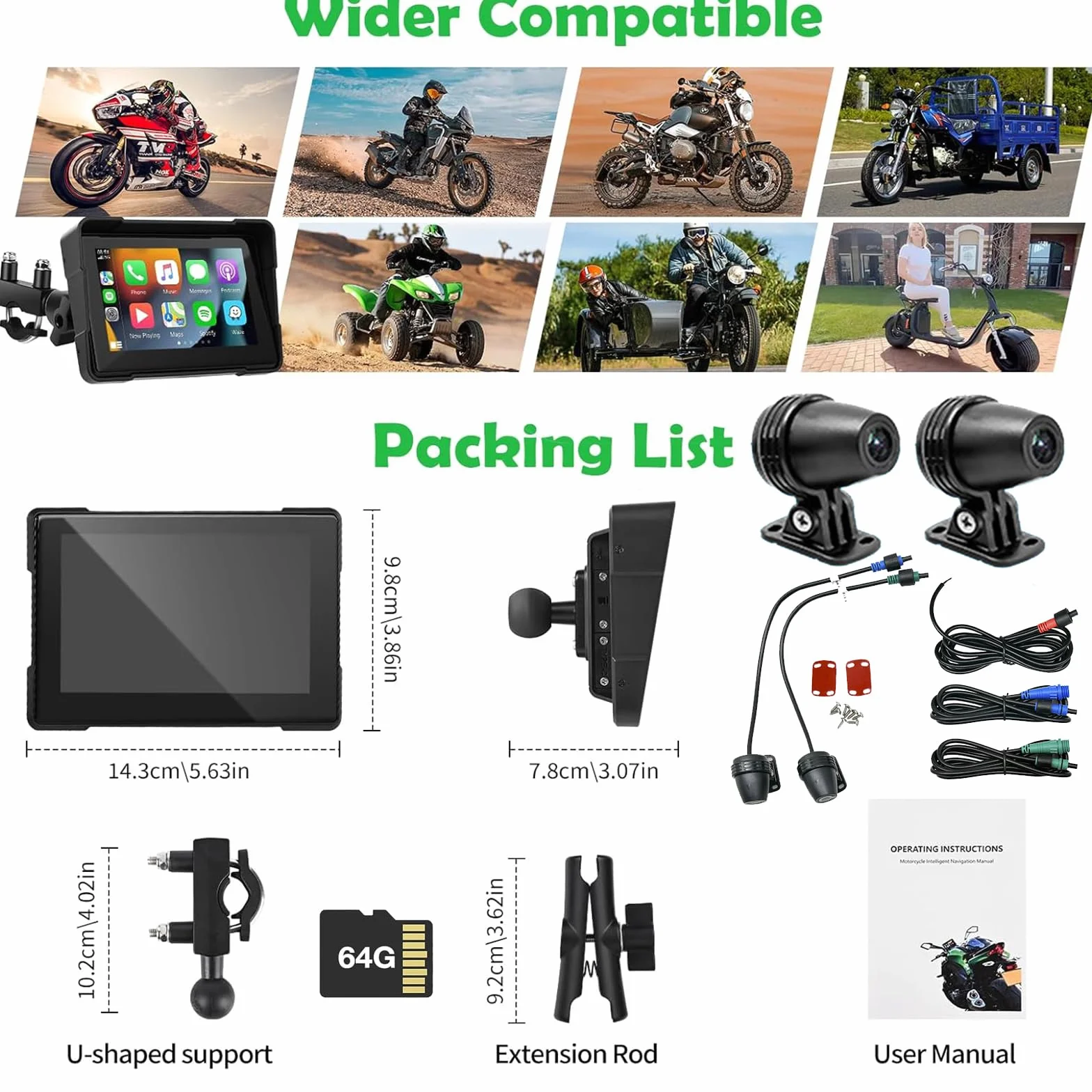 Carplay de Motocicleta y Android Auto, Euakee Carplay con Pantalla Táctil Impermeable de 5 Pulgadas, Sistema de Navegación GPS Inalámbrico Portátil para Motocicleta, Soportes de Montaje Incluidos