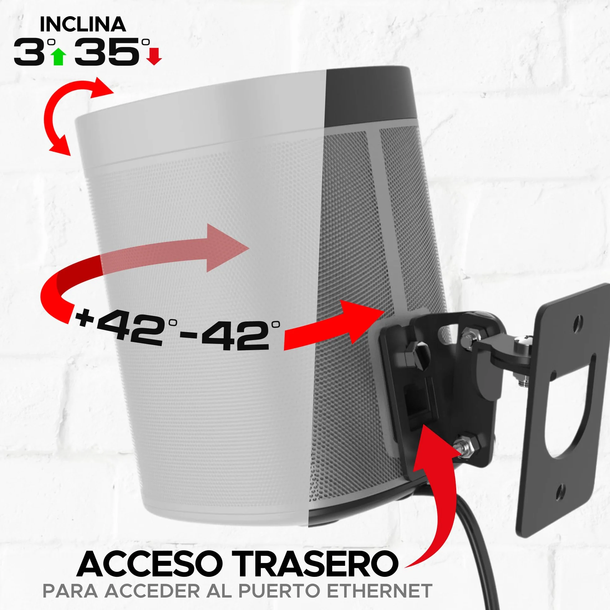 Soporte de Pared Sonos Play:1 Negro, Ajustable Giro e Inclinación