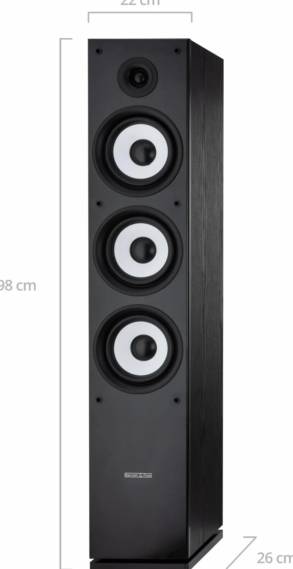 Bennett & Ross Ultrasphere Pareja De Altavoces HiFi De Pie De 3 Vías - 200W RMS - 2 x 6,5" Woofer - 6,5" Altavoz Medio - 1" Tweeter - Construcción Bassreflex - Acabado con Veta De Madera - Negro