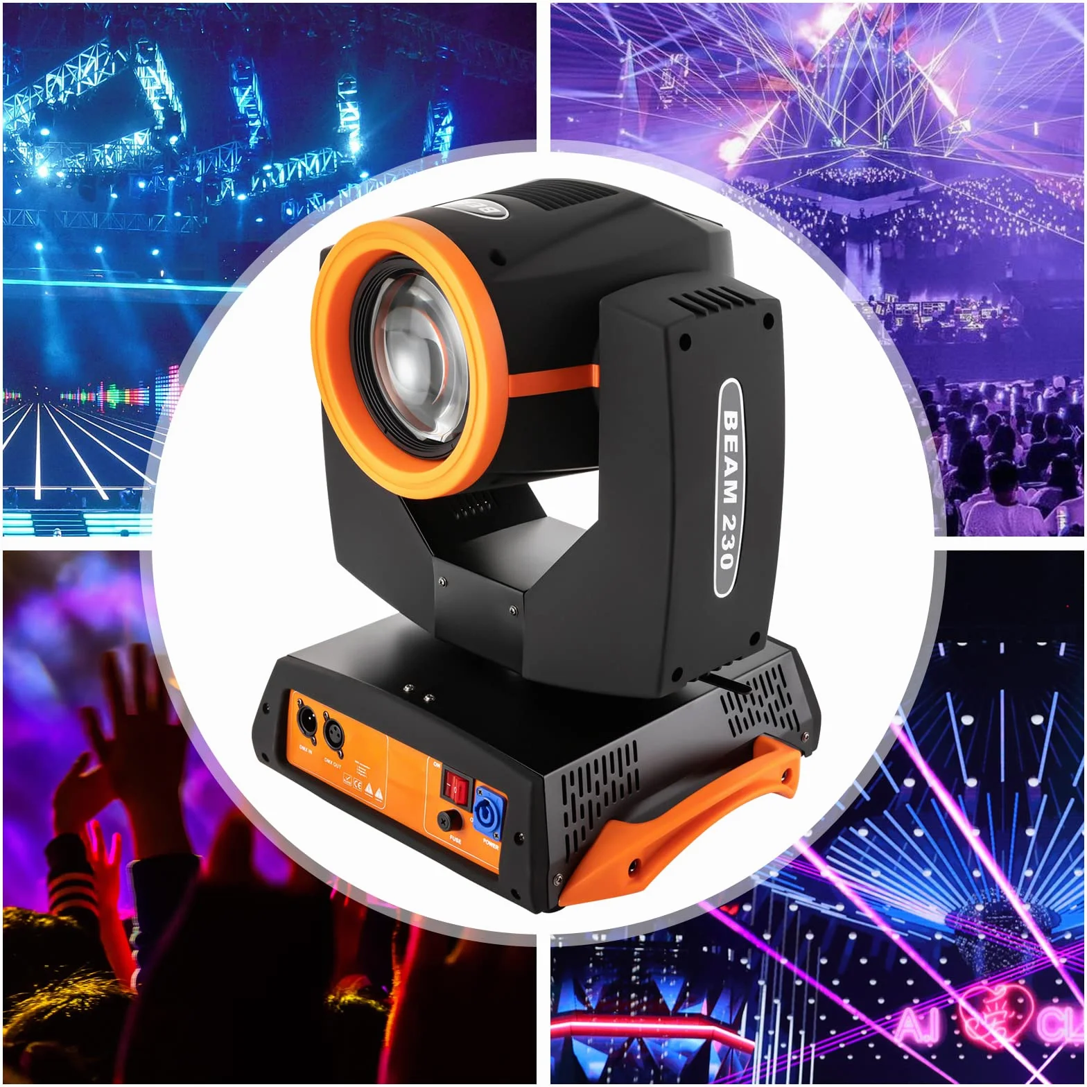 Moving Head, 230 W 7R Beam iluminación de escenario Faro Moving Head Light DMX512 con 8+16 prisma 14 colores 17 gobos rotación 540° para fiesta DJ discoteca club bar boda concierto espectáculo en vivo