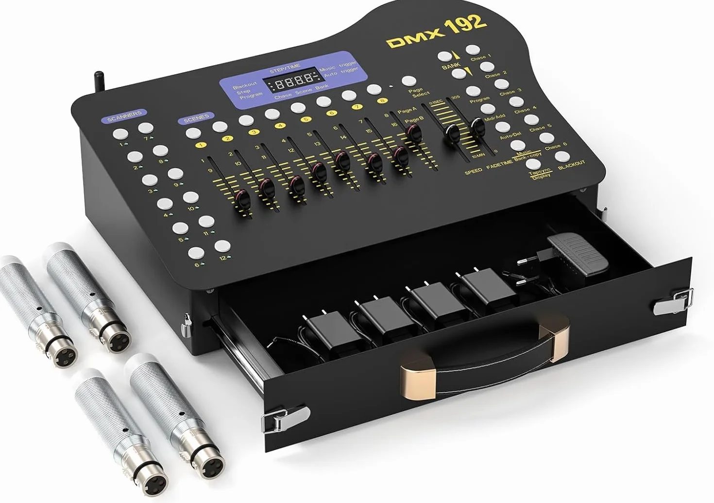 U`King DMX Controlador DJ de 192 canales con cajón, con transmisor DMX inalámbrico, para controlador DMX 512, fiesta, luz de discoteca, luz de fiesta de Halloween